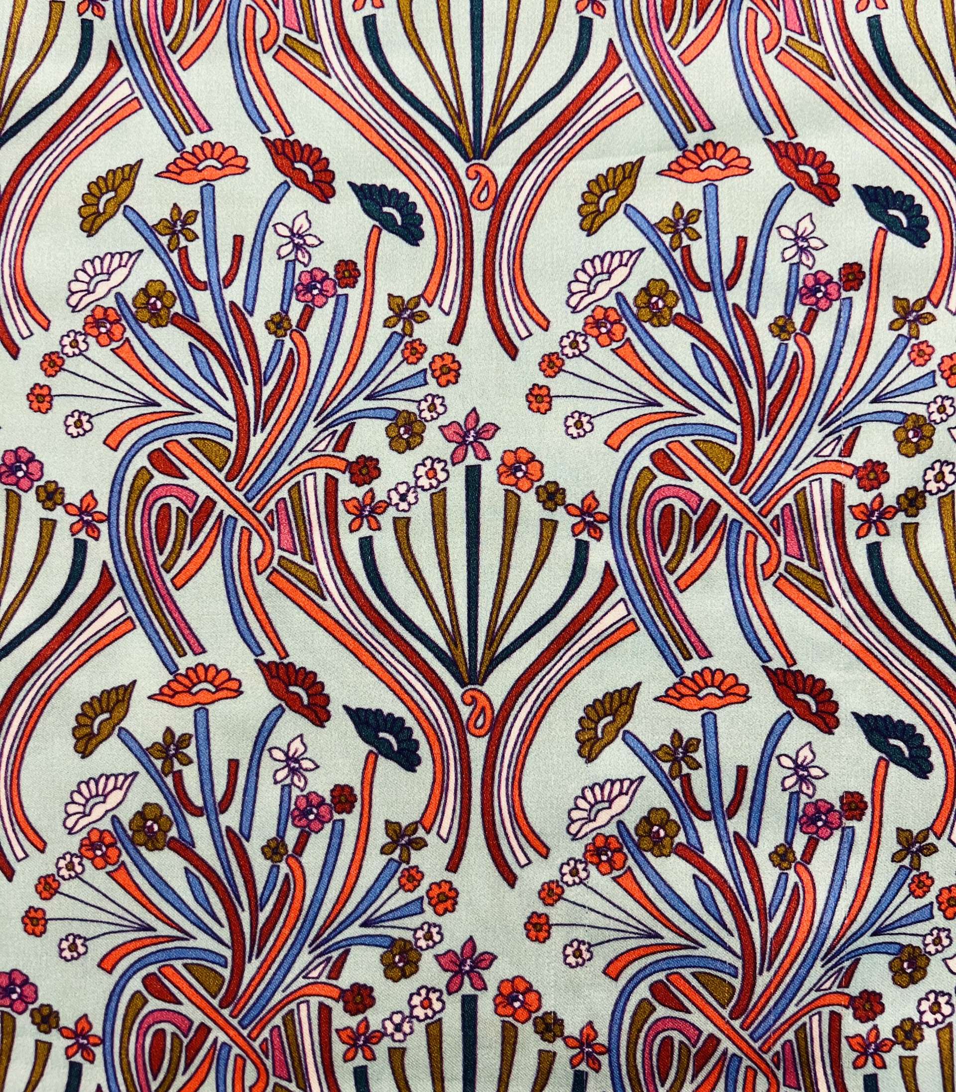 Printed Viscose Challis Sateen On Mint Ground