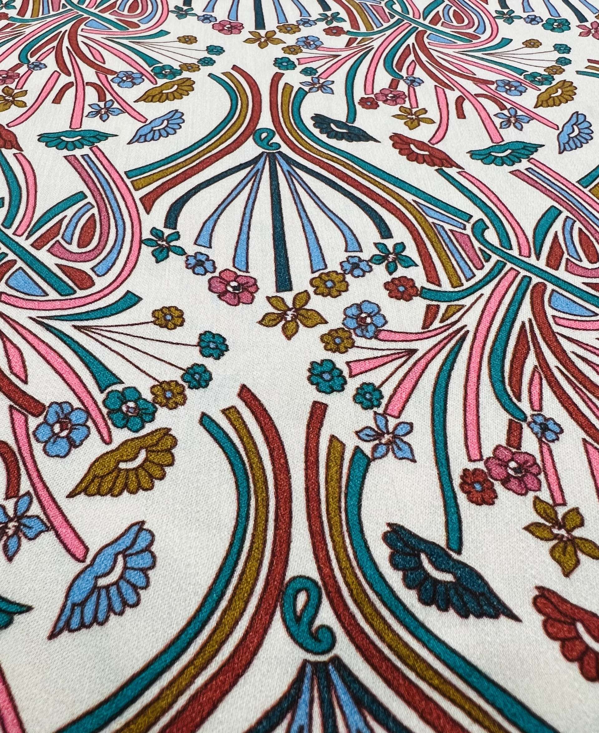 Printed Viscose Challis Sateen On Ivory Ground