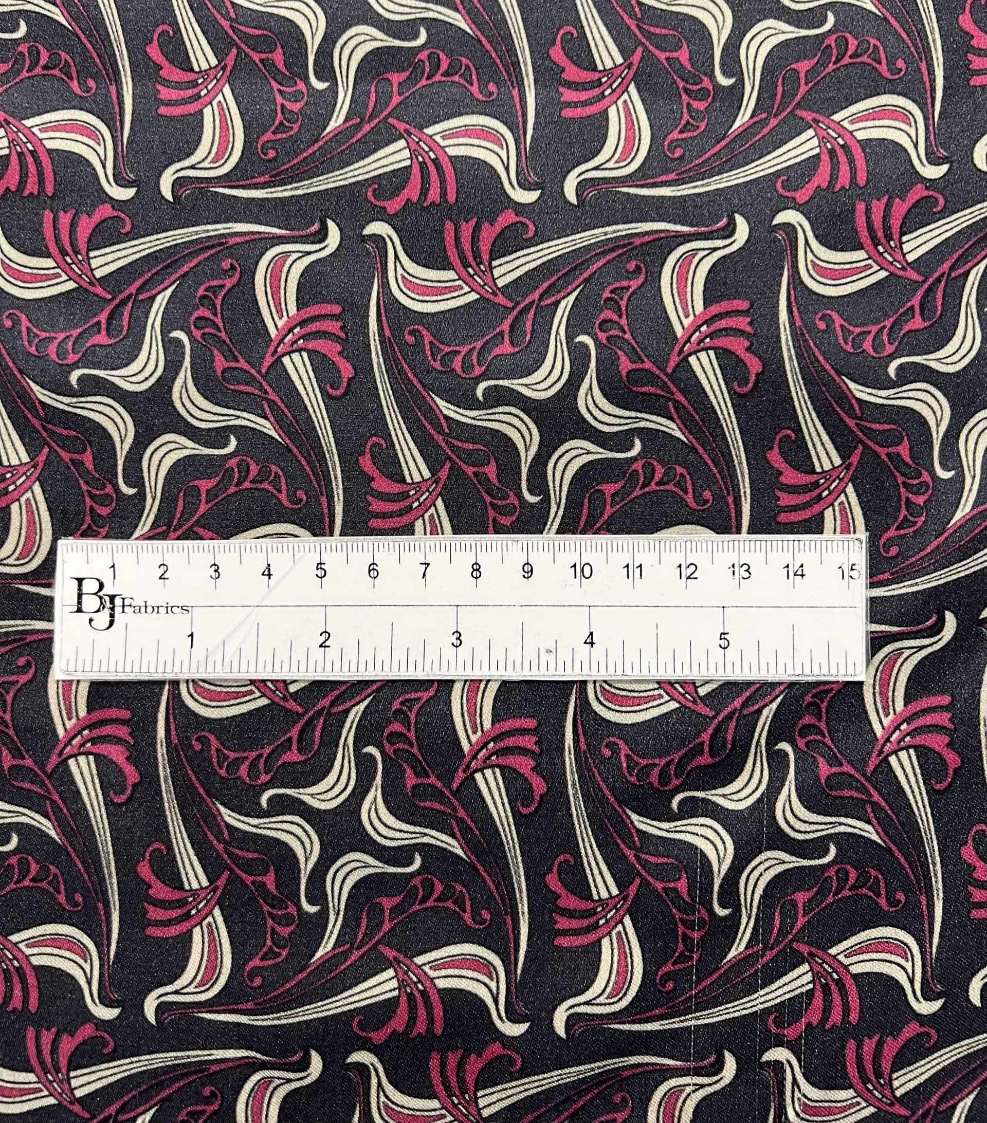 Printed Viscose challis Sateen On Charcoal Ground