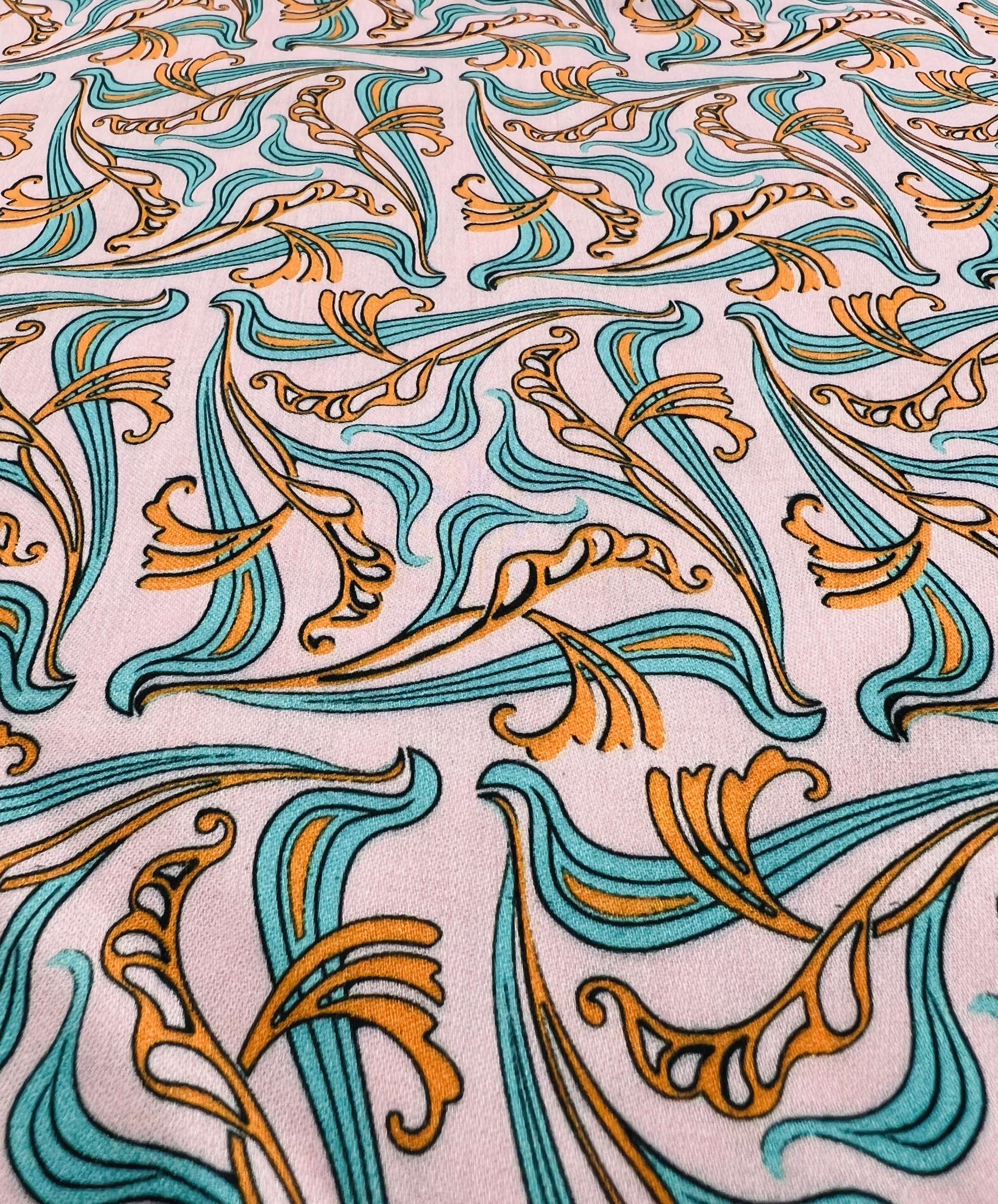 Printed Viscose challis Sateen On Pink Ground