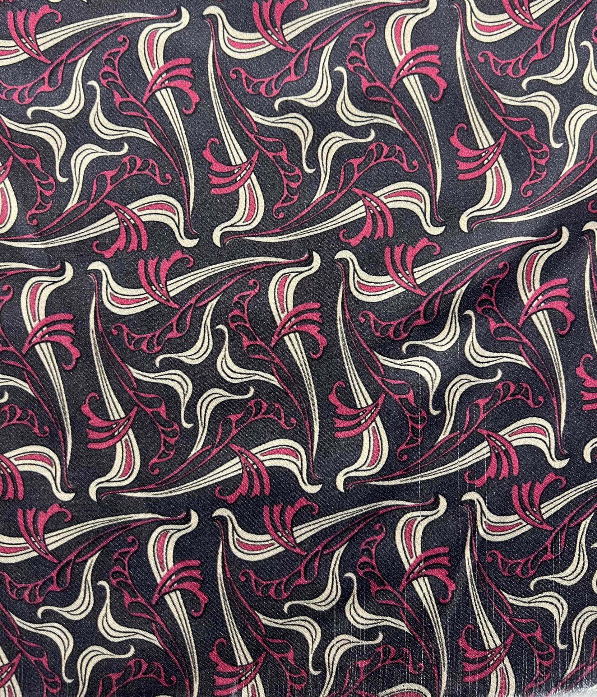 Printed Viscose challis Sateen On Charcoal Ground