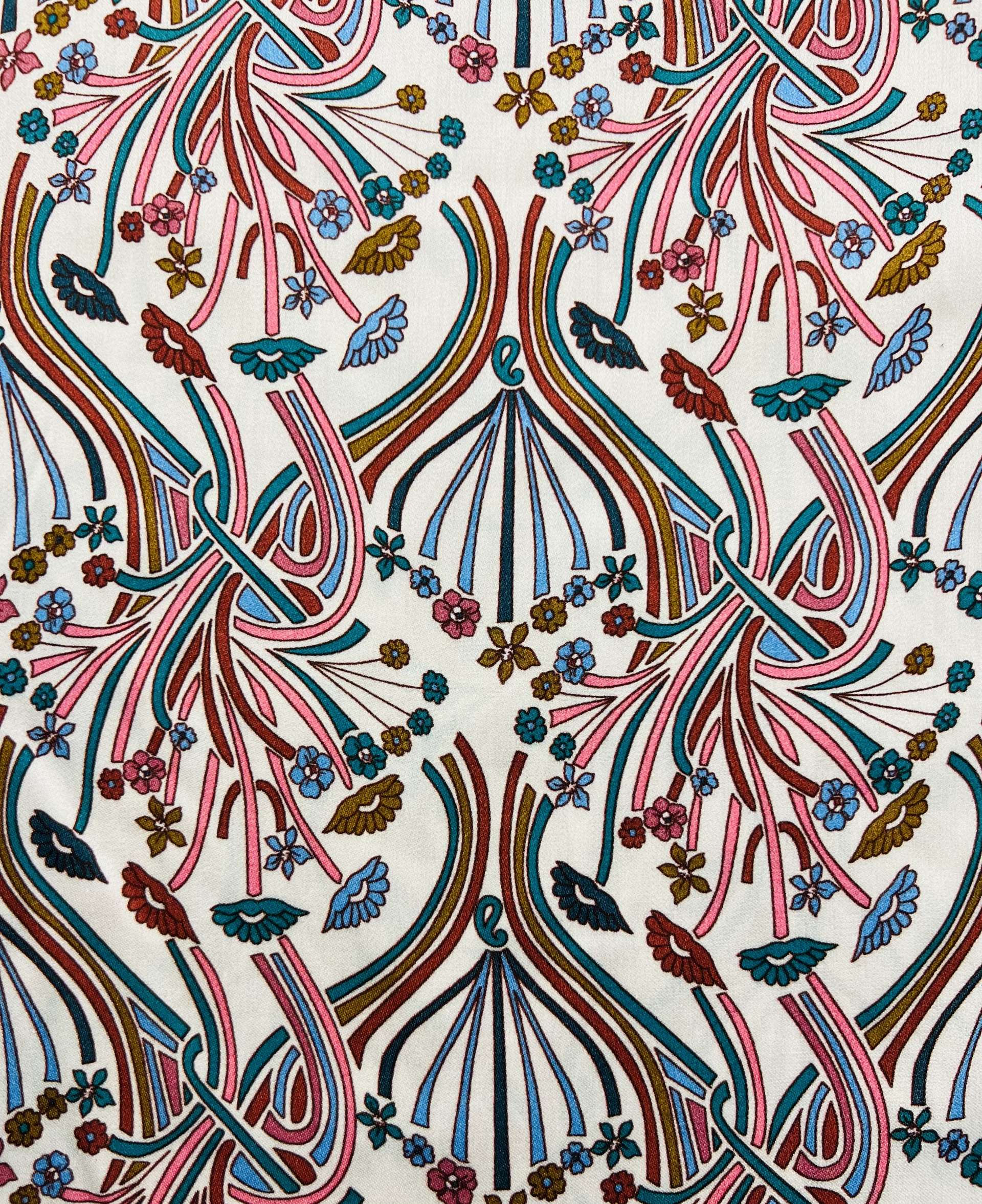 Printed Viscose Challis Sateen On Ivory Ground