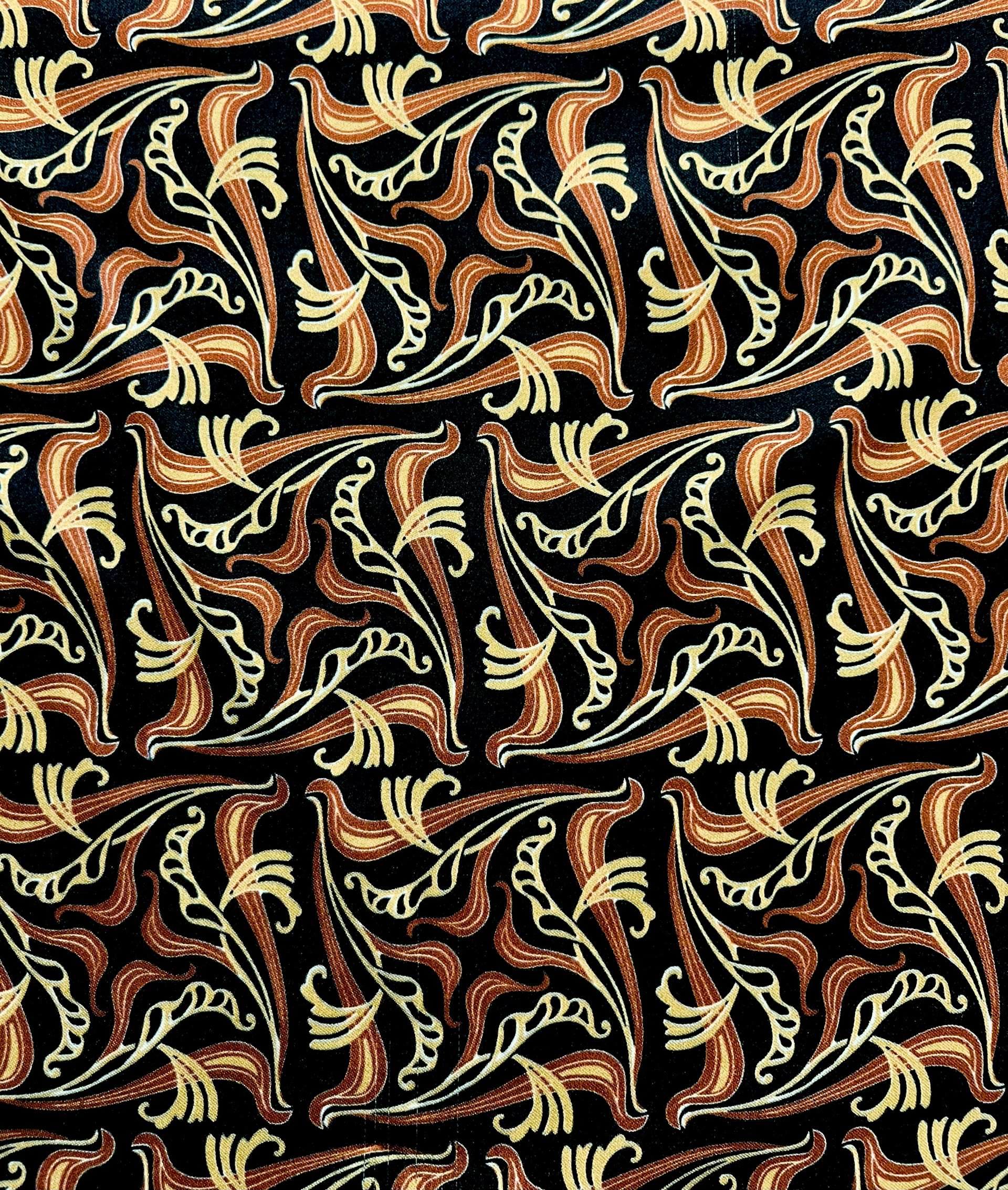 Printed Viscose Sateen Challis on Black Ground