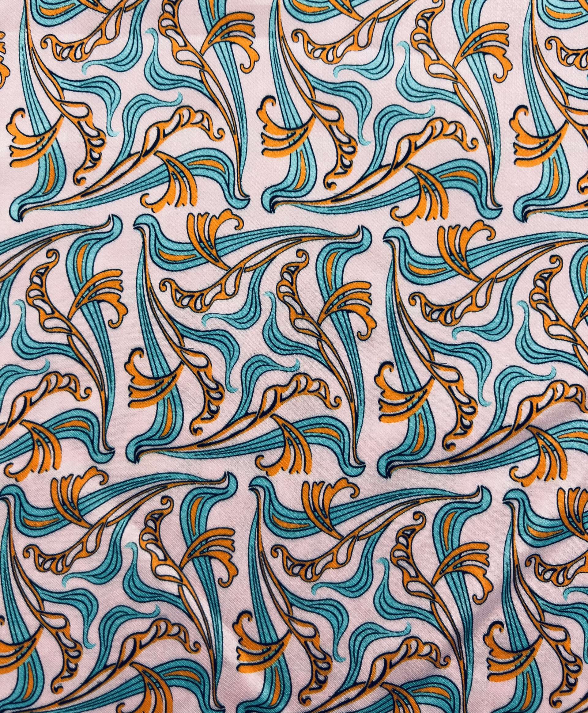 Printed Viscose challis Sateen On Pink Ground