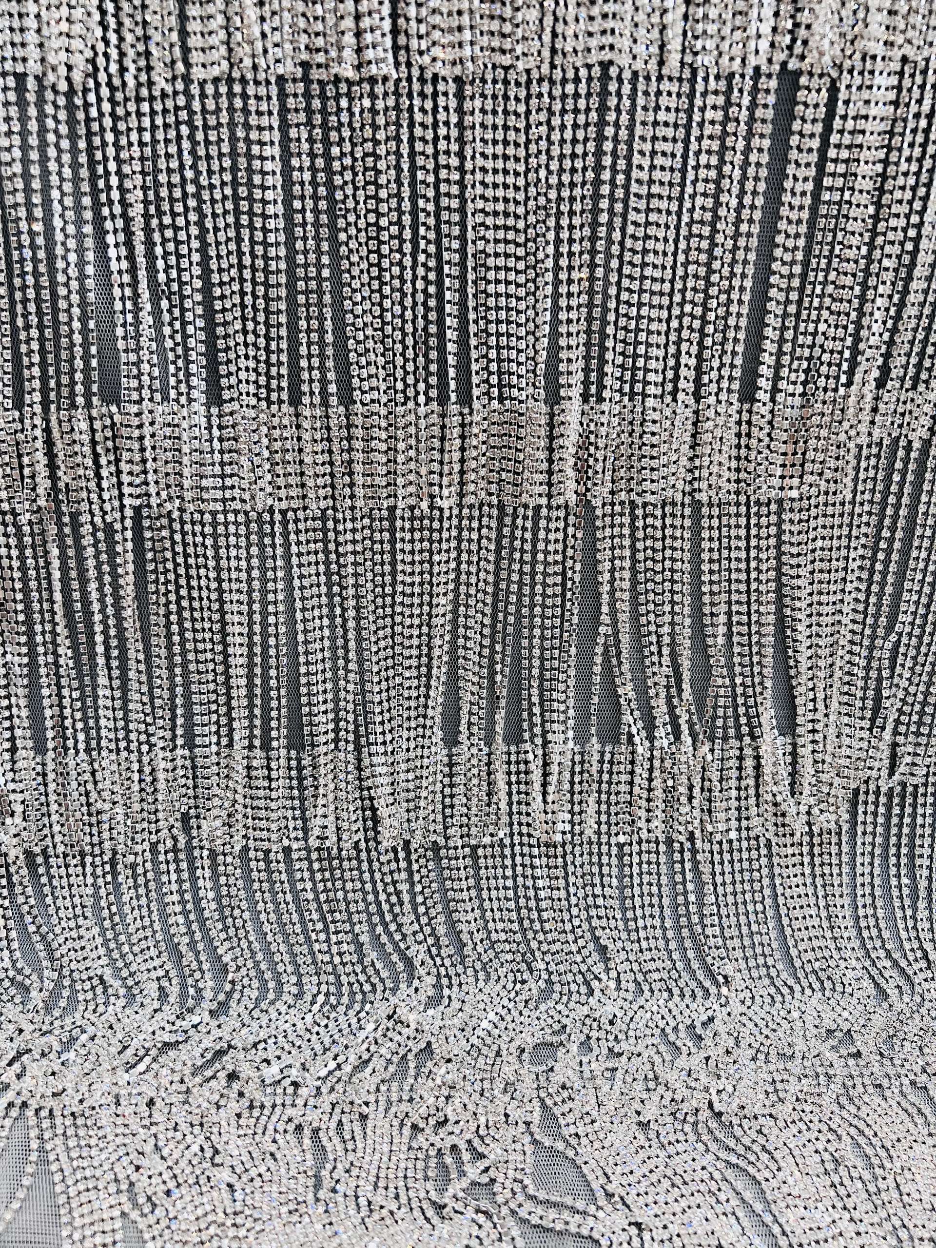 Couture Hand Sewn Crystal Fringe on Double Layers Tulle