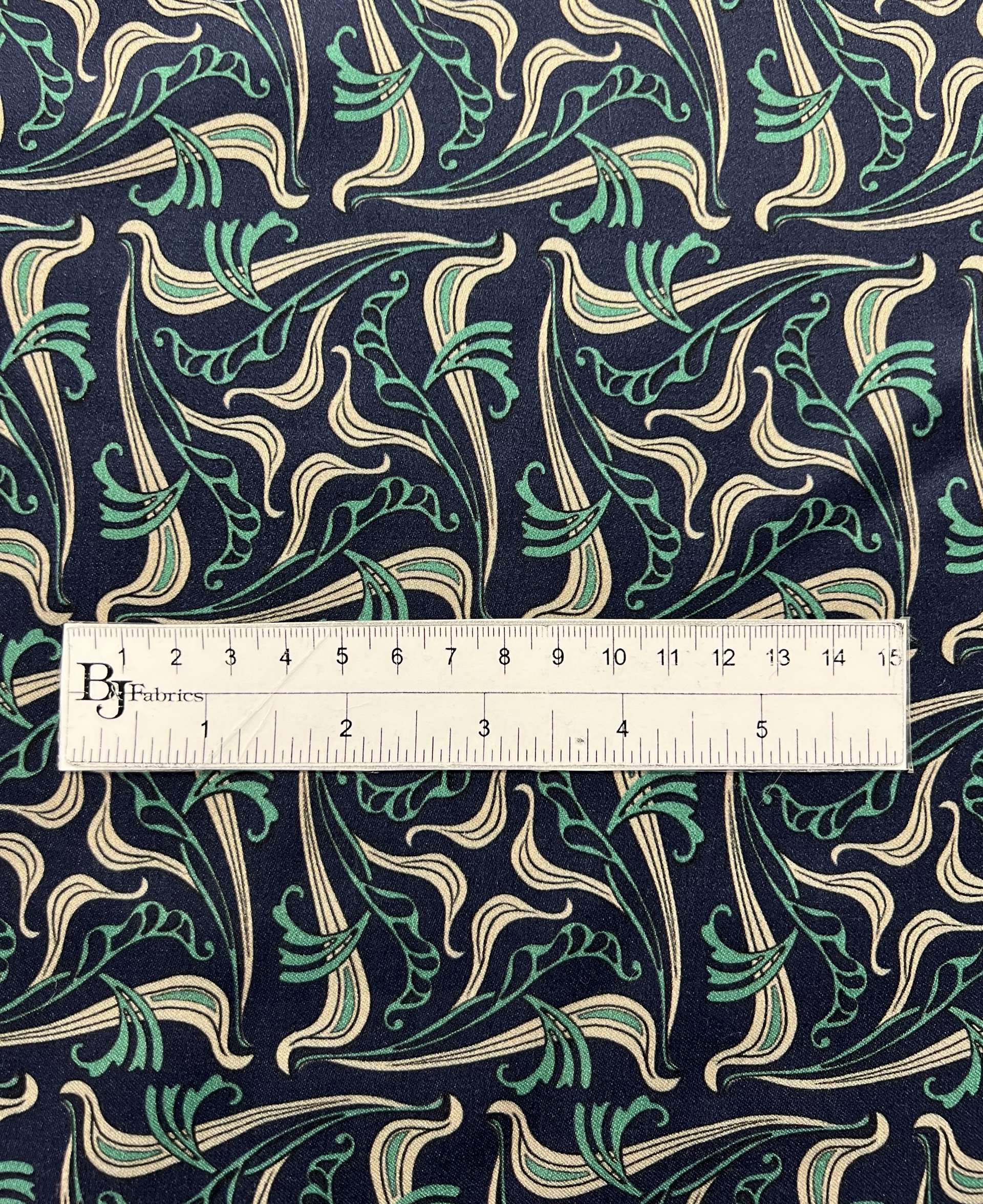 Printed Viscose Sateen Challis on Navy Ground