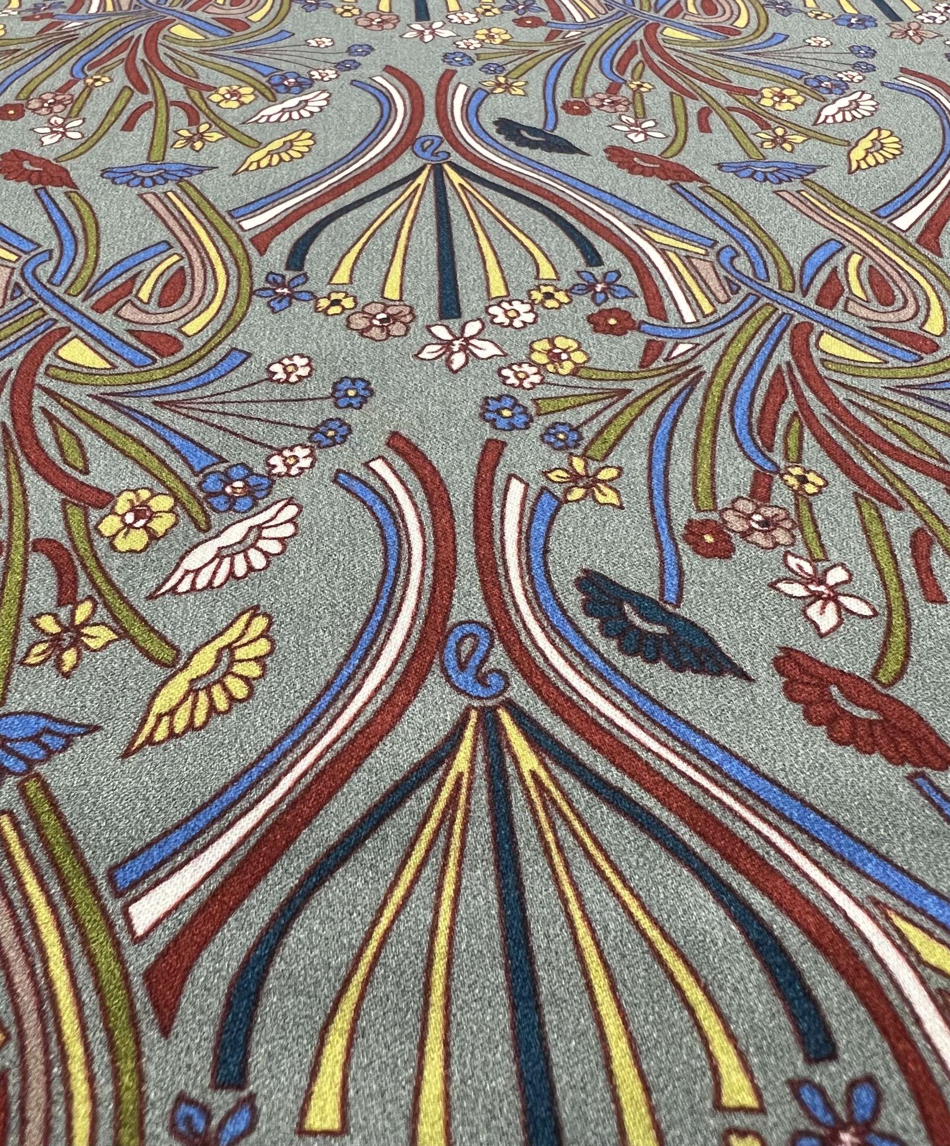 Printed viscose challis Sateen On Sage Ground