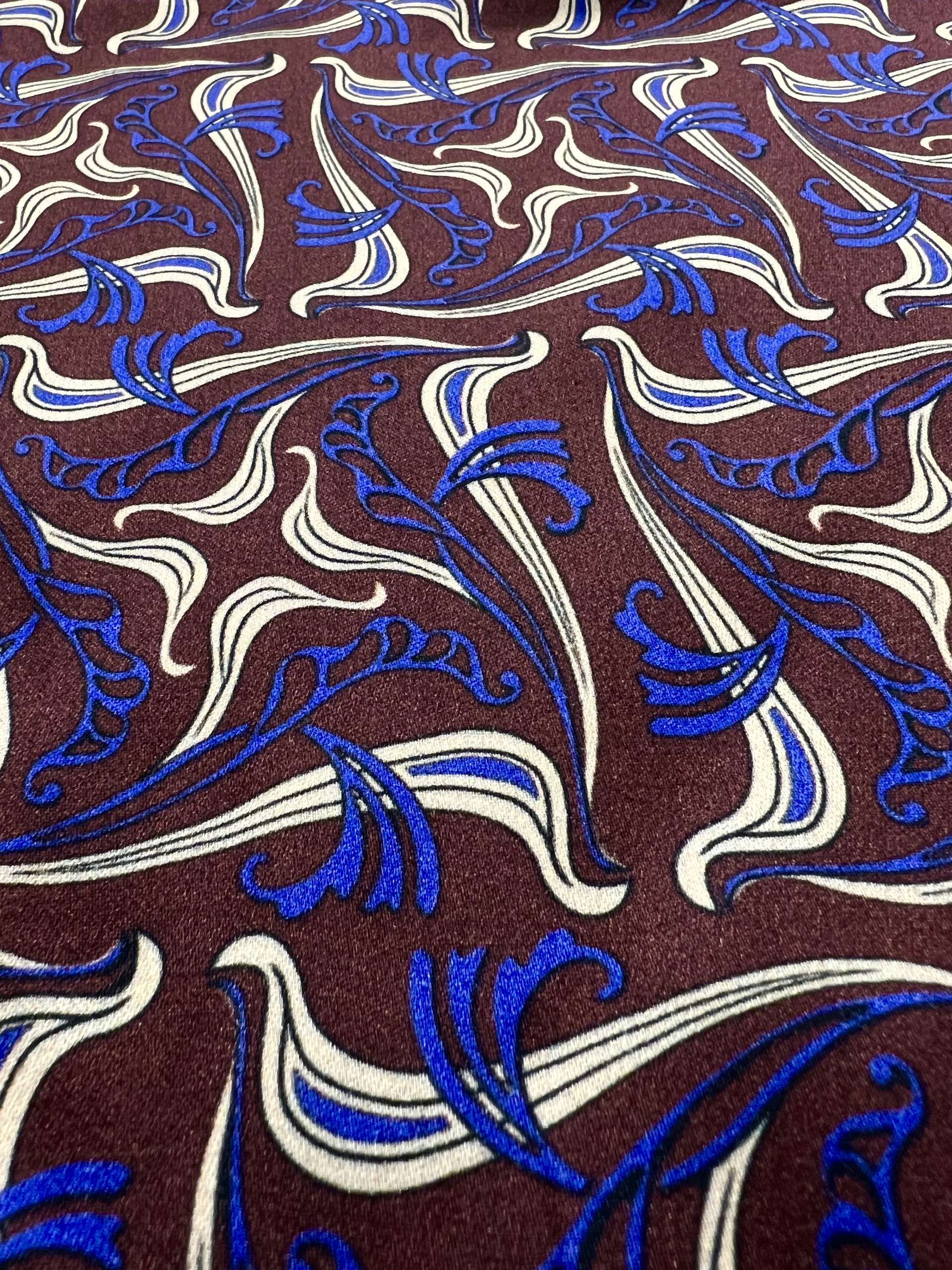 Printed Viscose Challis Sateen On Chocolate Ground