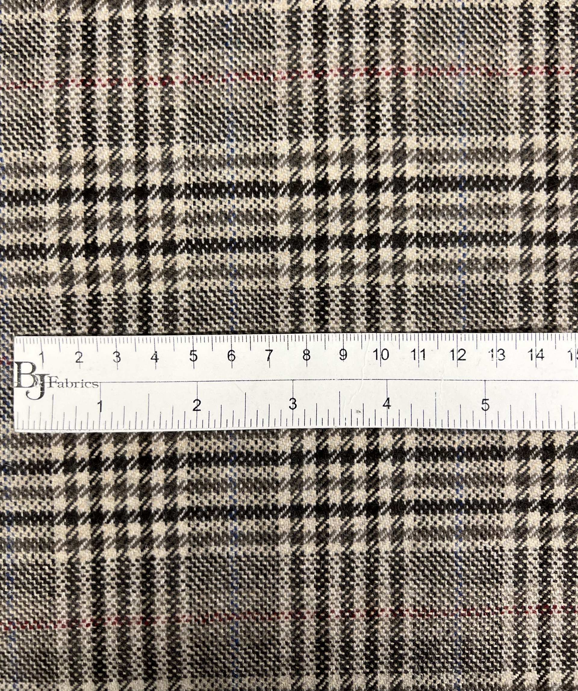 Italian Wool Plaid Suiting in Red Taupe