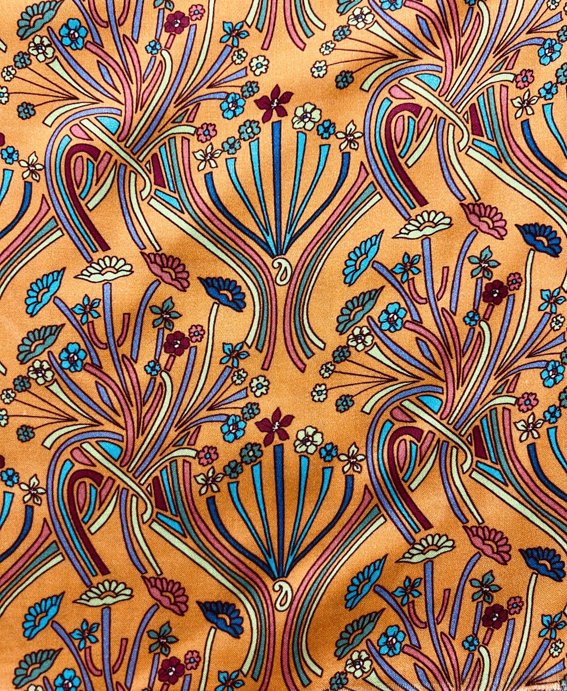 Printed Viscose Challis Sateen On Tangerine Ground