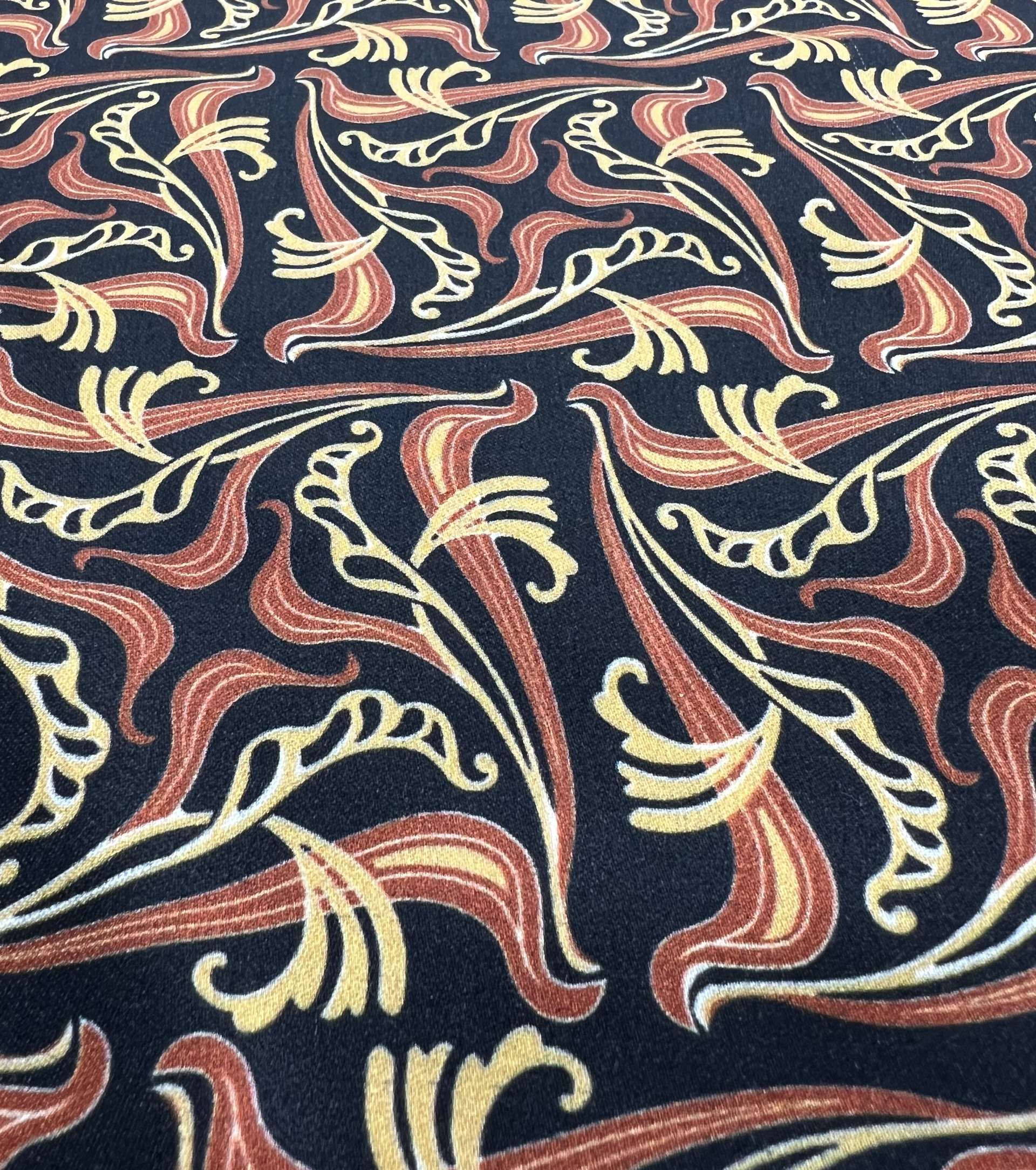 Printed Viscose Sateen Challis on Black Ground
