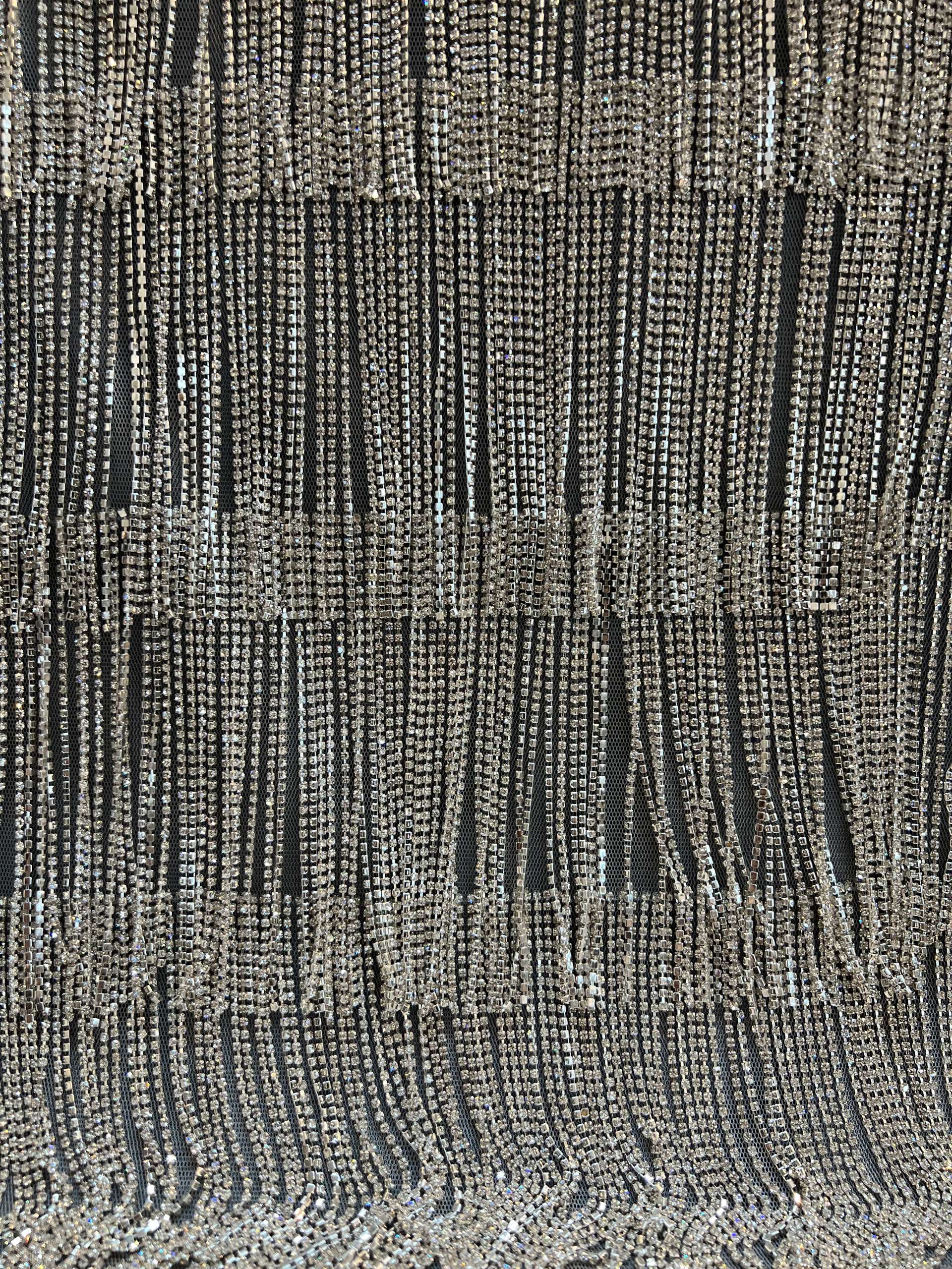 Couture Hand Sewn Crystal Fringe on Double Layers Tulle