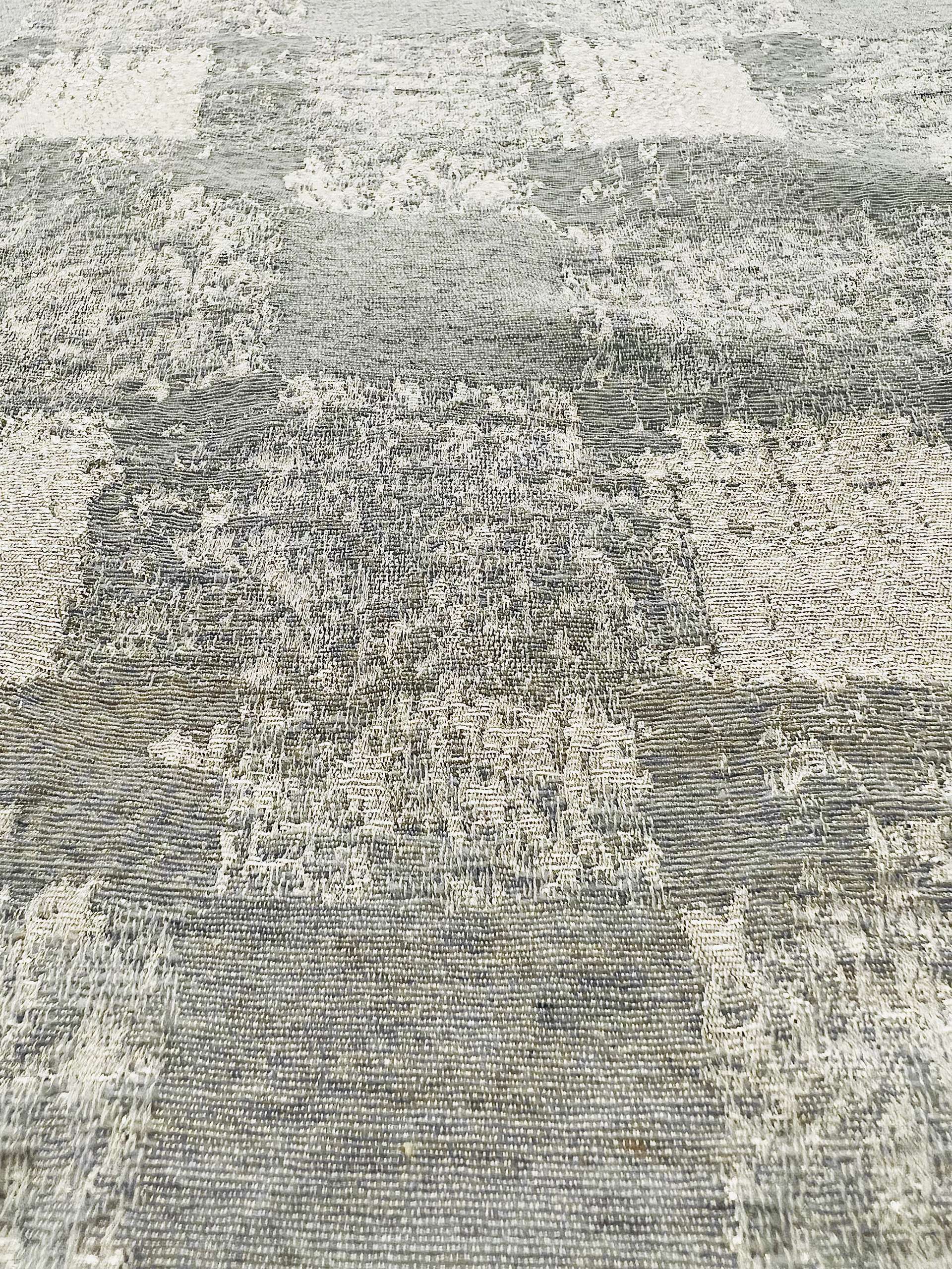 Abstract Check Brocade in White/silver Metallic