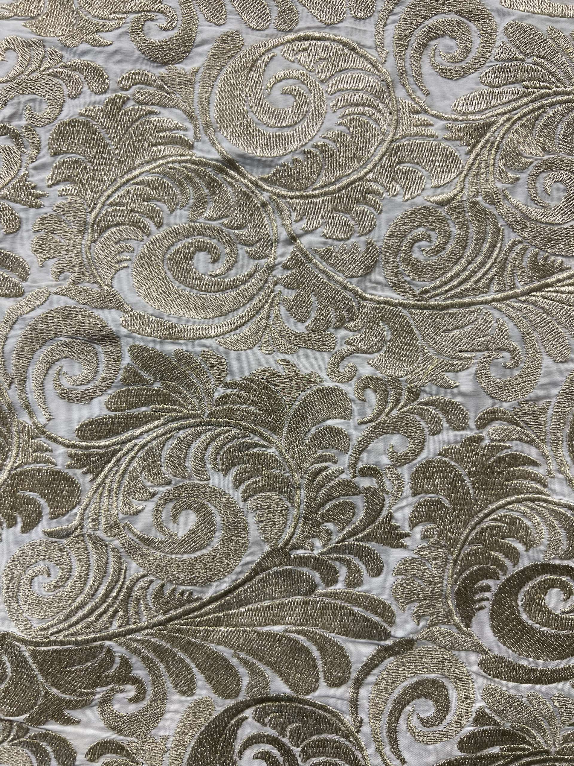 Embroidered White Taffeta in Gold