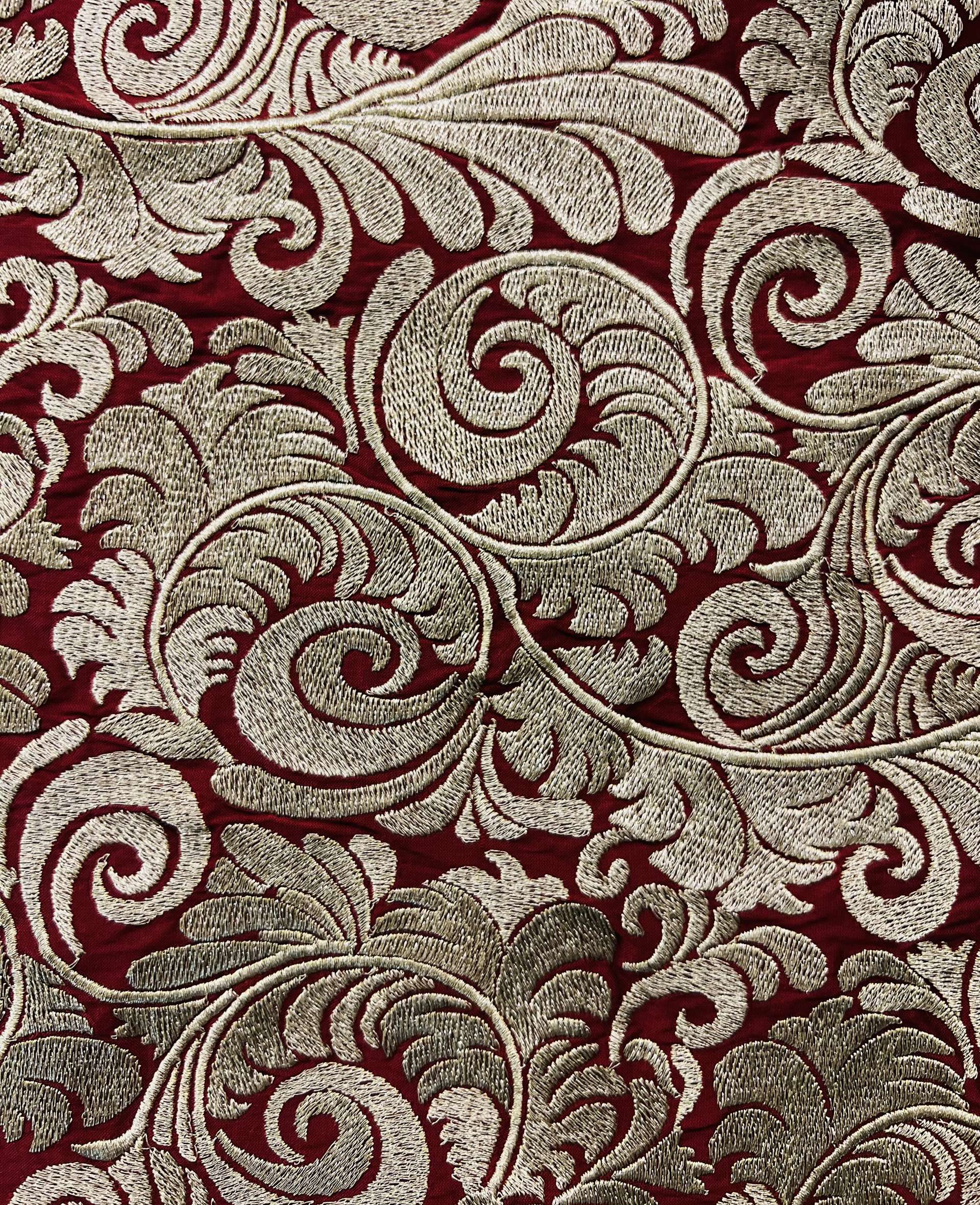 Embroidered RED Taffeta in Gold