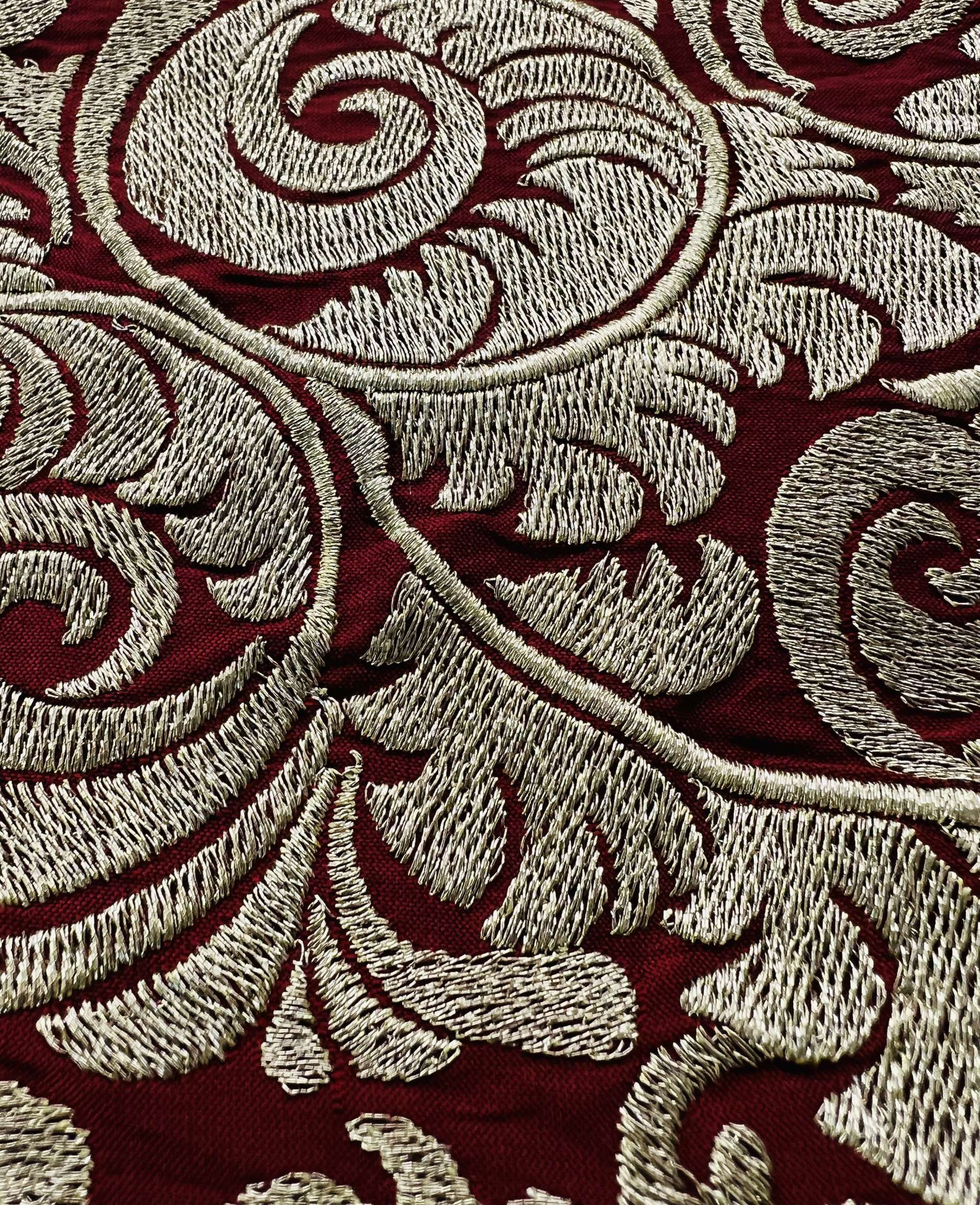 Embroidered RED Taffeta in Gold