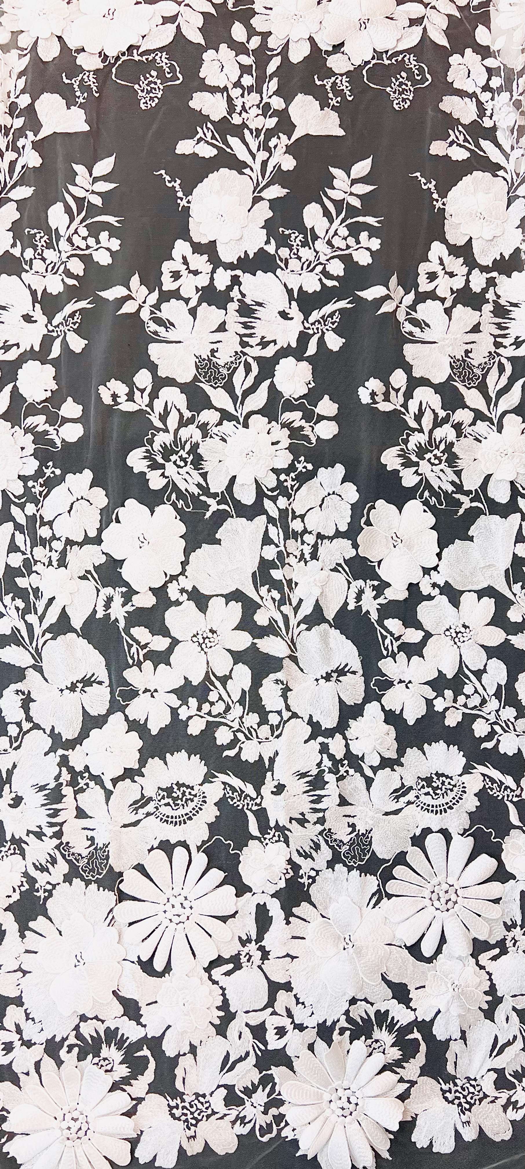 Embroidered Tulle in White Made To Order