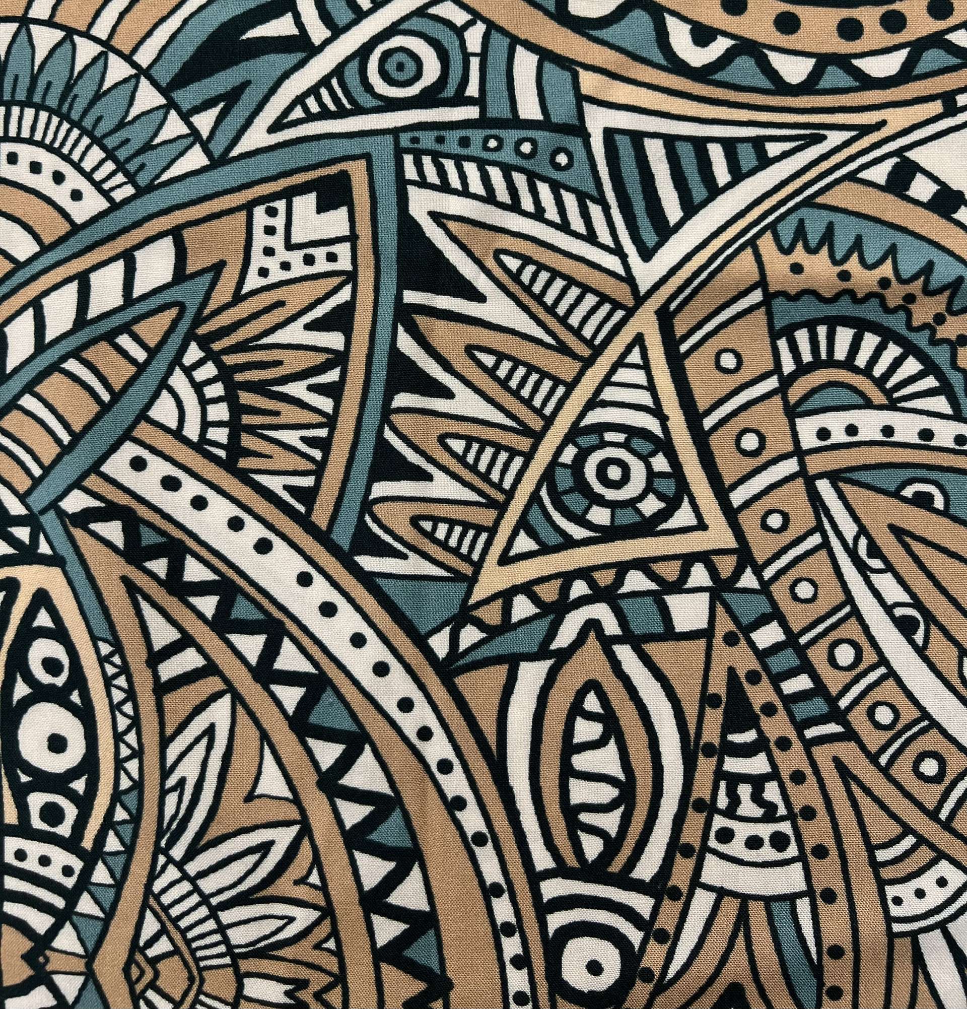 Printed Viscose Challis in Sage/Tan/white/Black