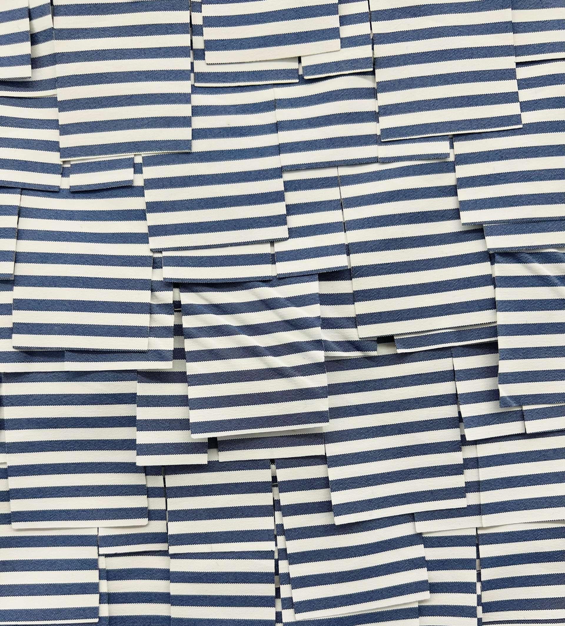 Laser Cut Polyester Shirting in Blue & White stripe Ruffle