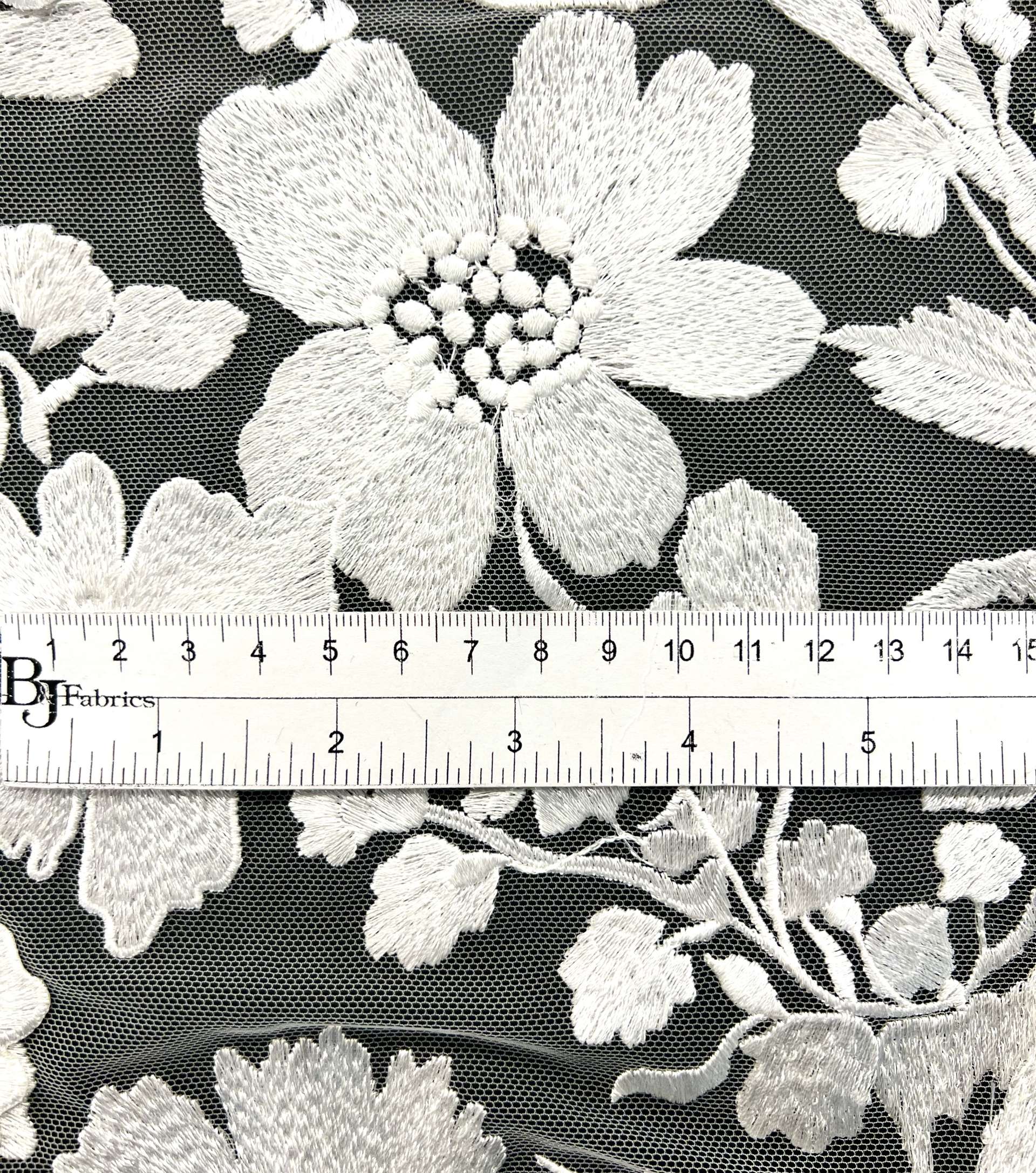Embroidered Tulle in White Made To Order