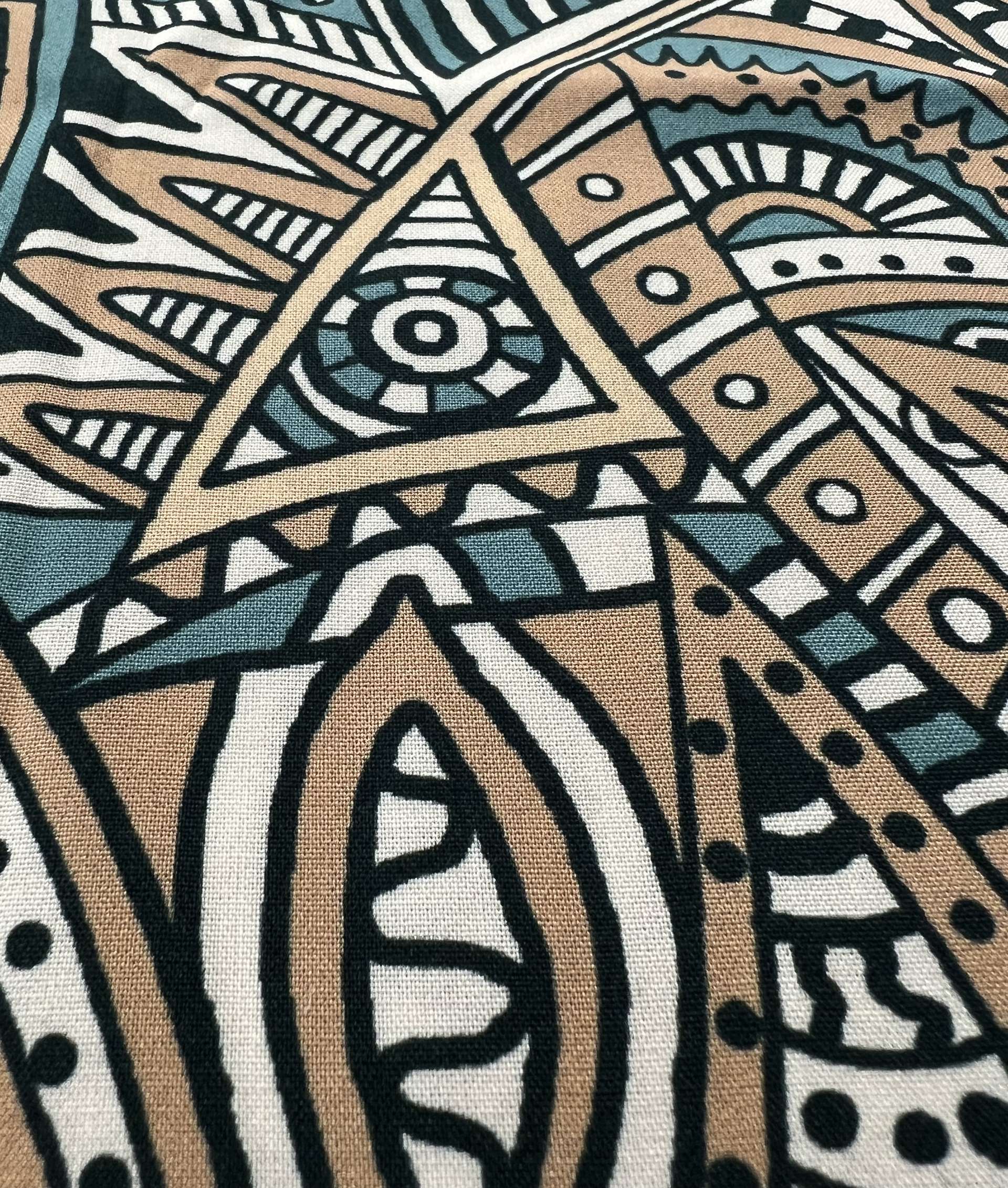 Printed Viscose Challis in Sage/Tan/white/Black