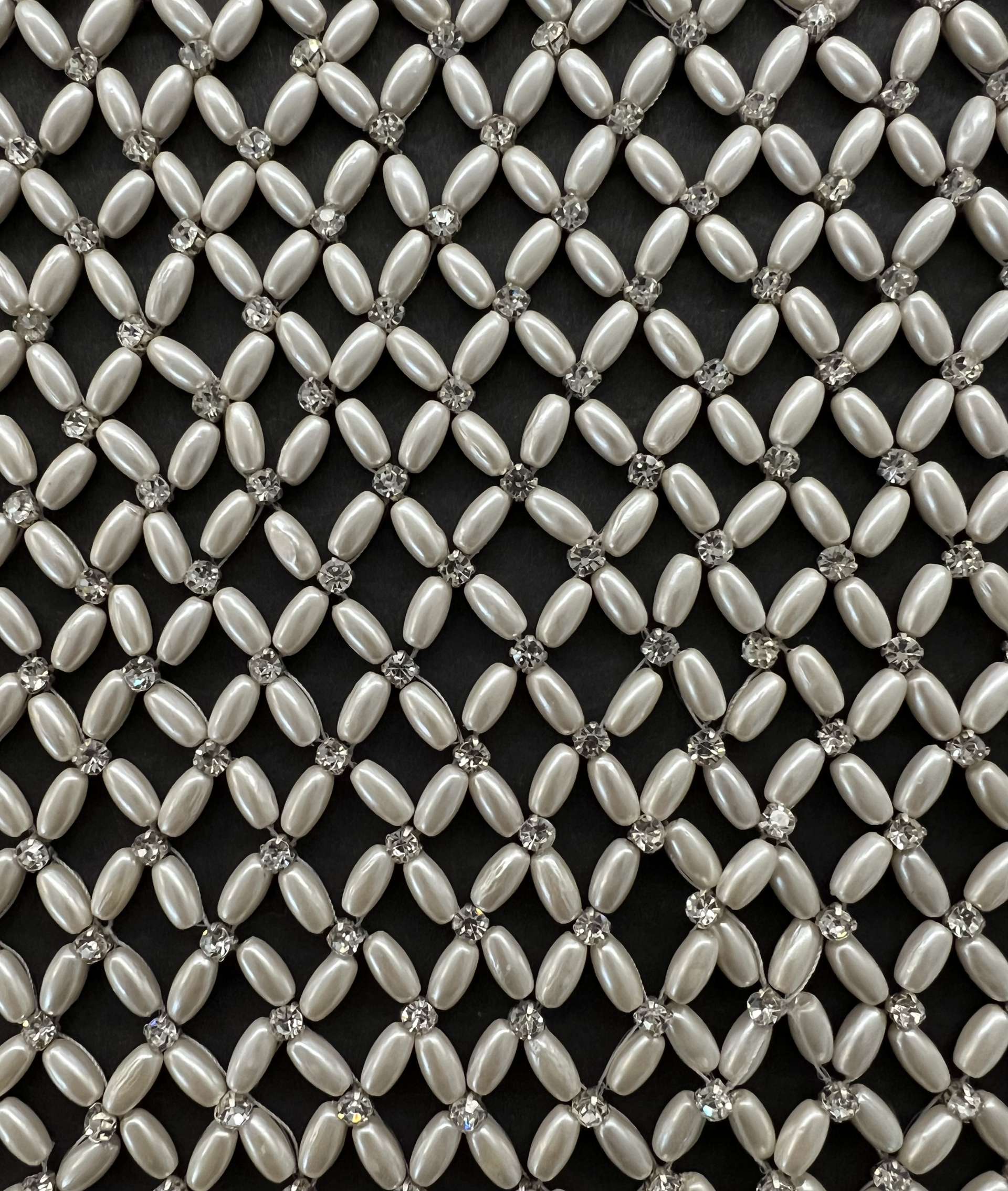 Hand Sewn Pearls and Crystal on Mesh in Champagne  