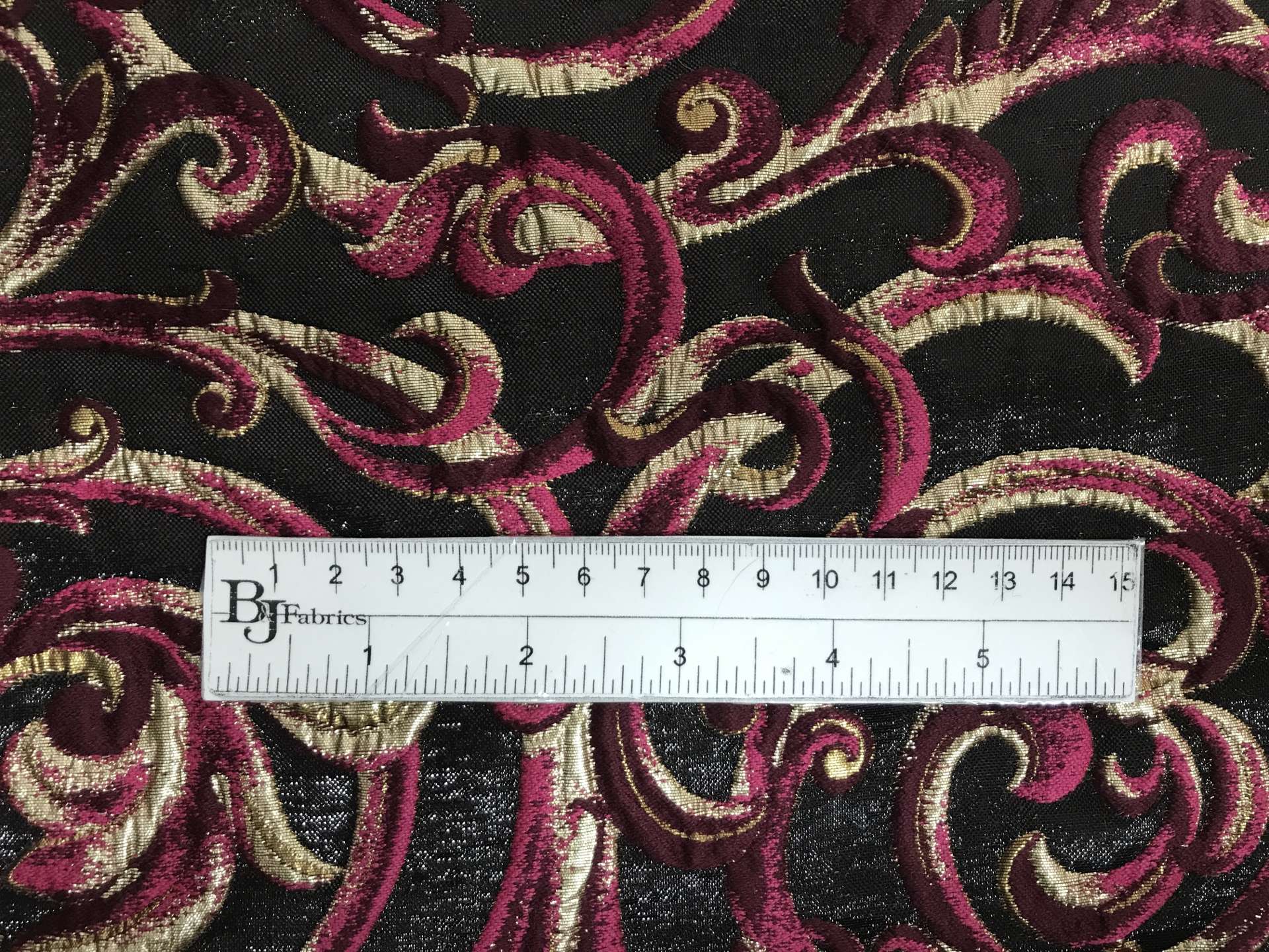 Italian Metallic Brocade with Large Fleur de Lis with ruler to show scale