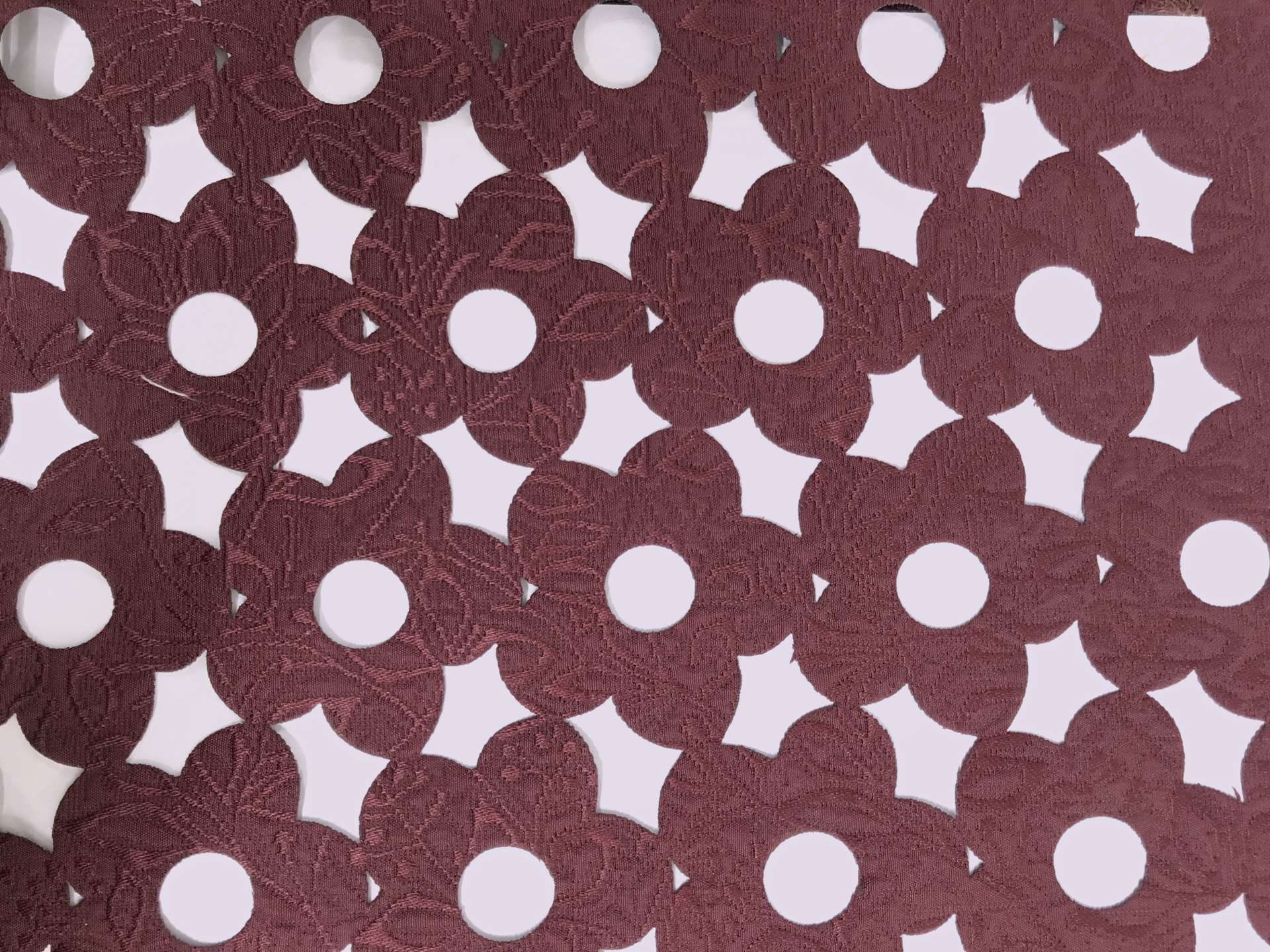 Rayon and Polyester Blend Laser Cut Brocade in Wine