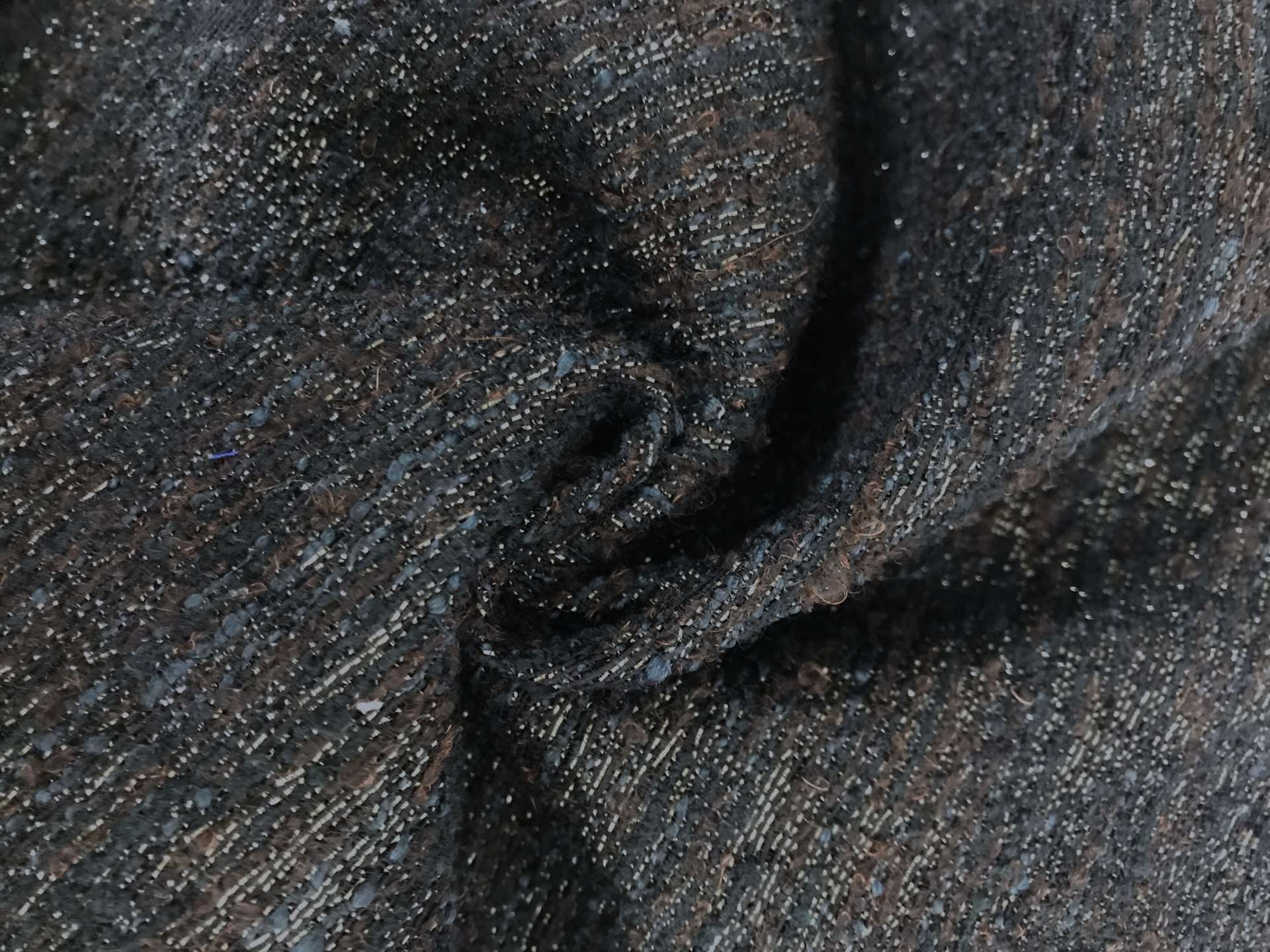 Italian Wool and Polyester Metallic Tweed in Black, Navy, and Brown