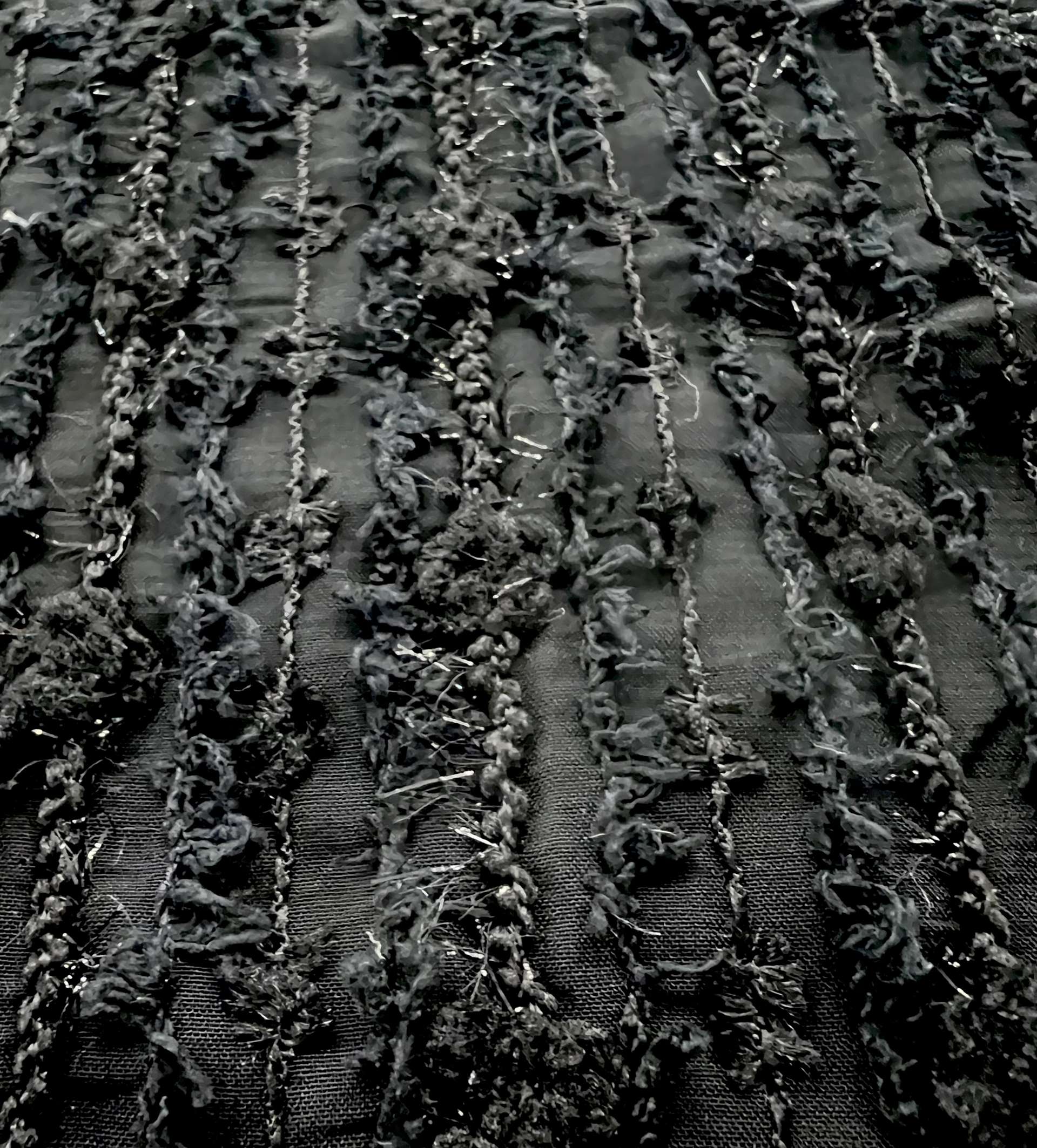 Chenille with Lurex on Polyester Chiffon in Black