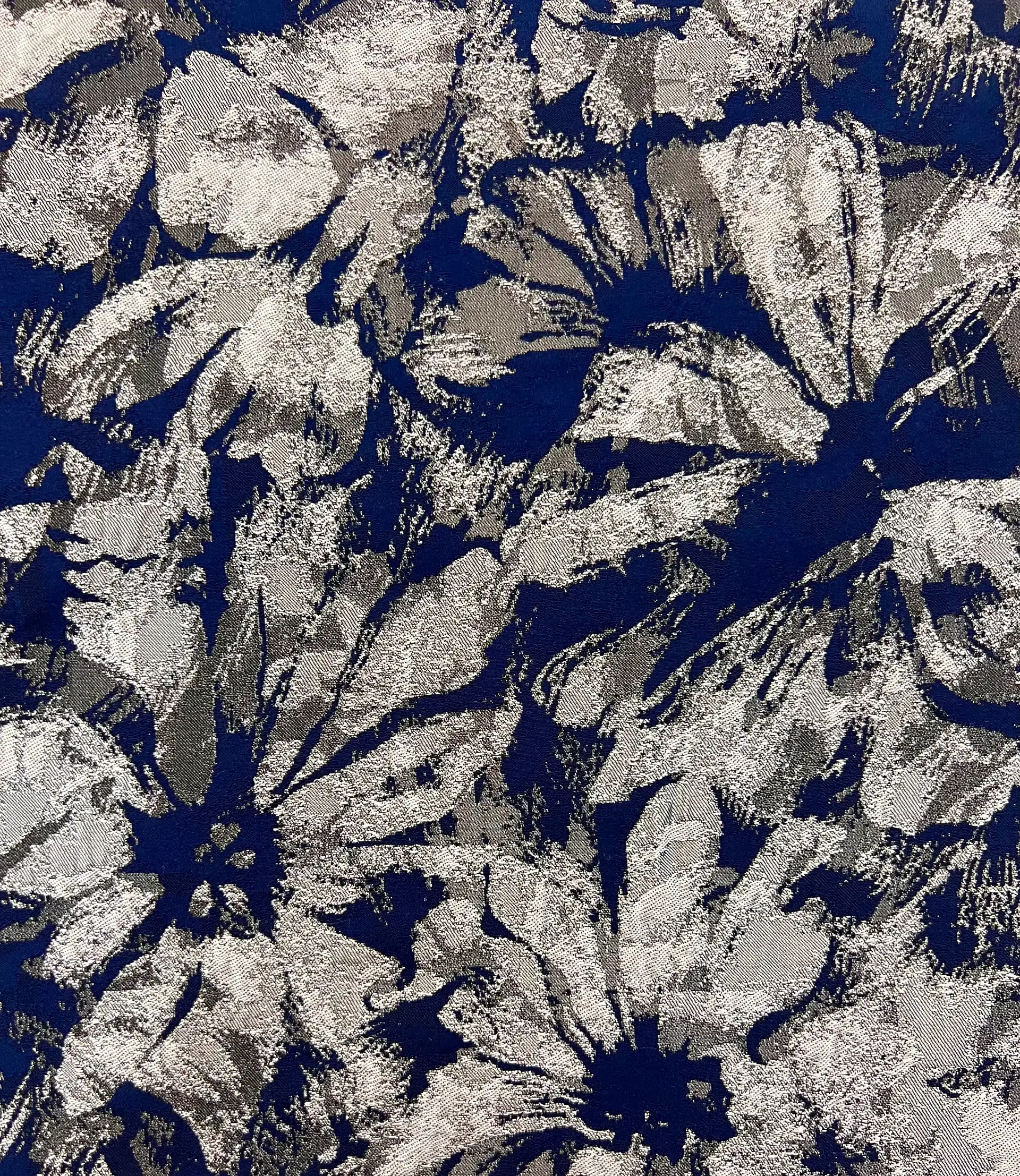 Polyester Jacquard Brocade in Navy & Silver