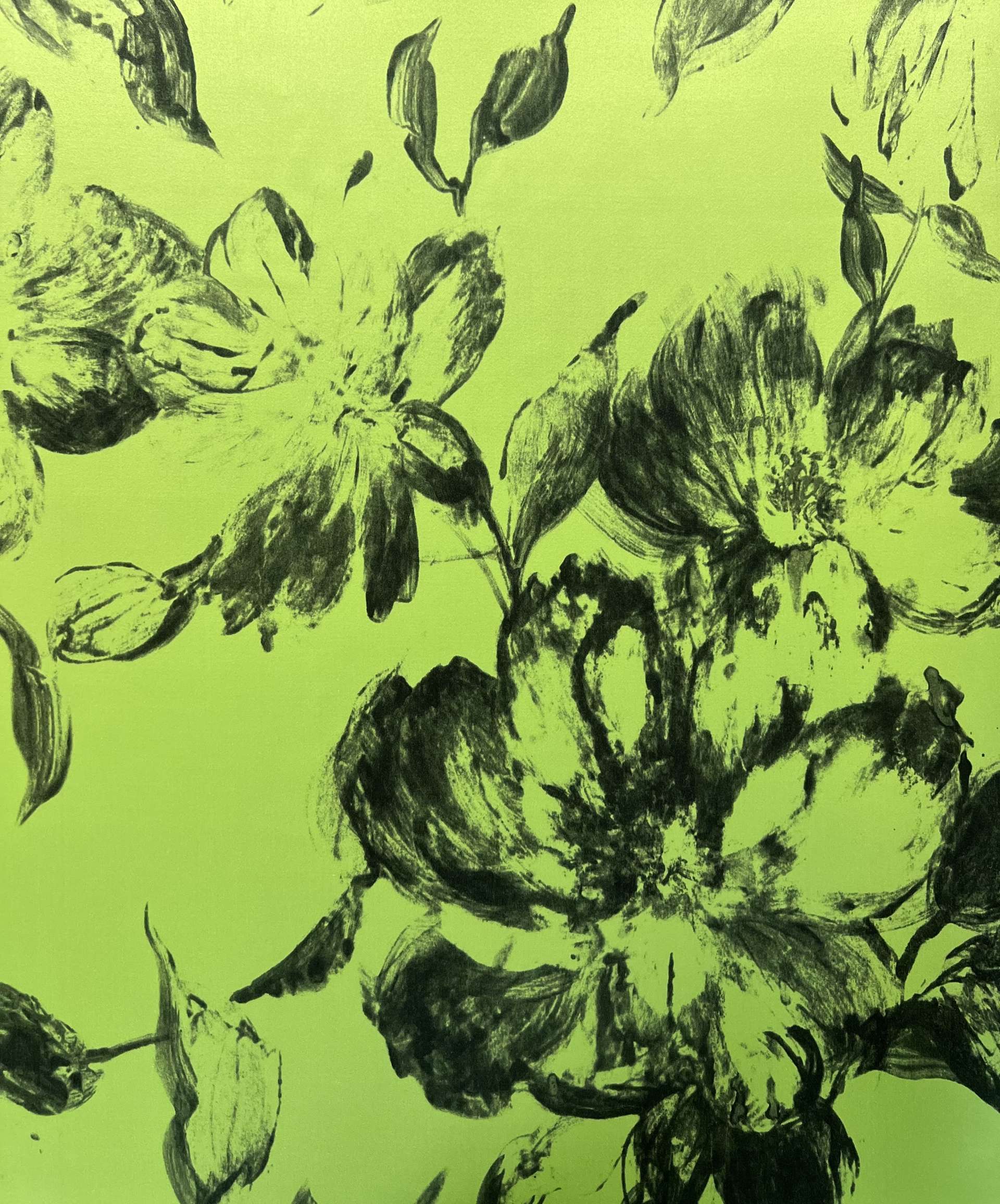Made in Italy Printed Pure Silk Duchess Satin in Lime