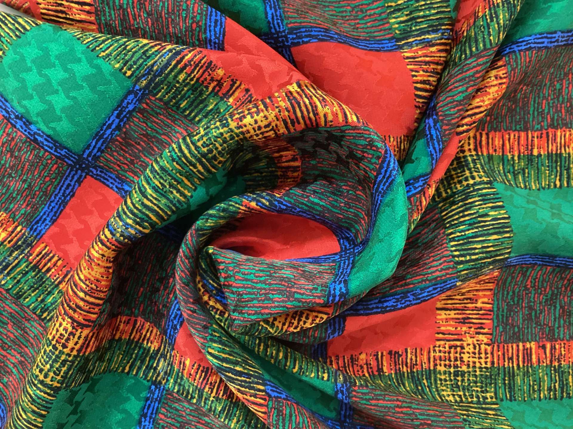 Vintage 100% Silk Printed Patchwork Jacquard In Jewel Colours
