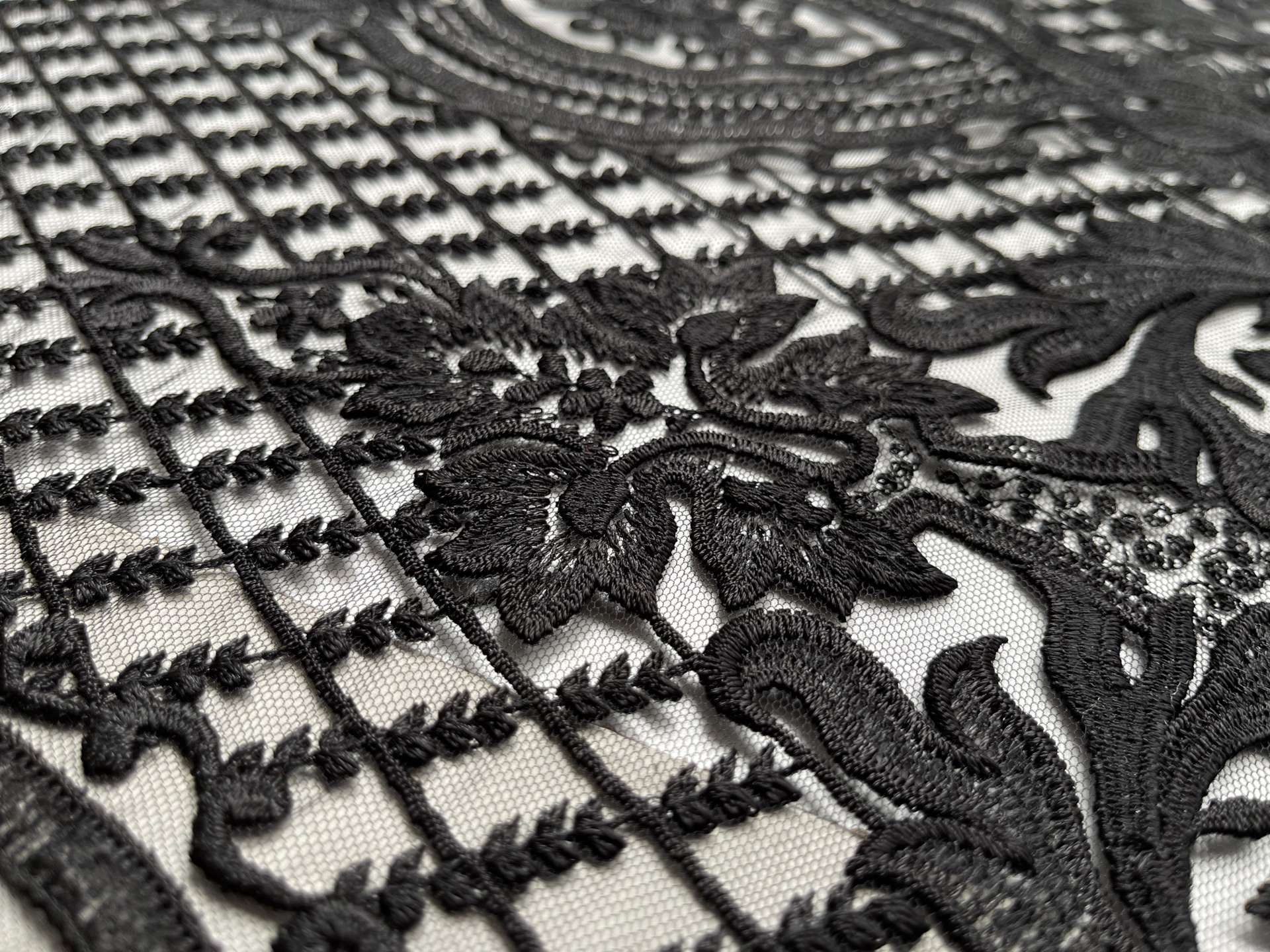 Embroidered Tulle in Black