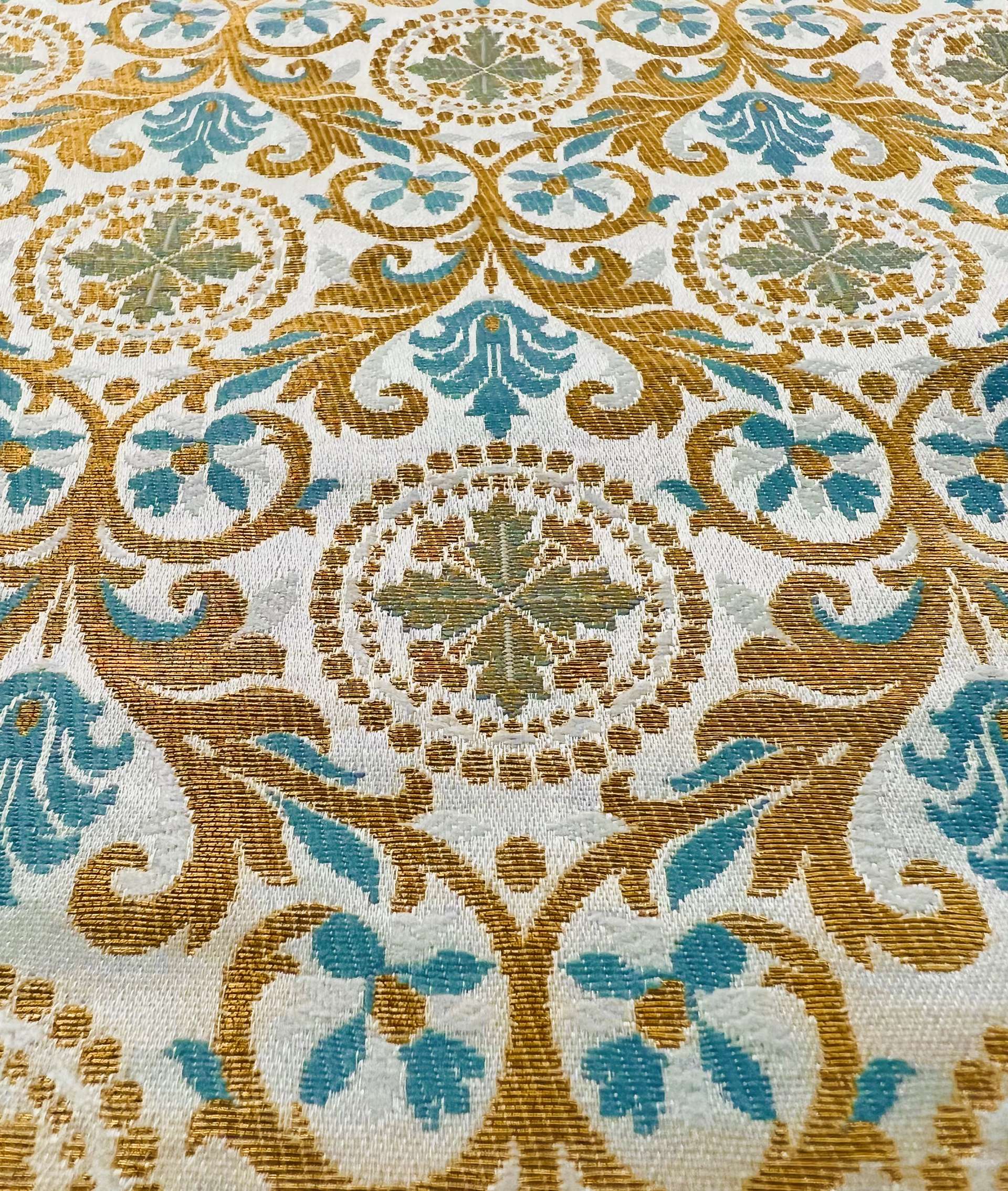 Metallic Brocade in Slate Blue with Gold & white