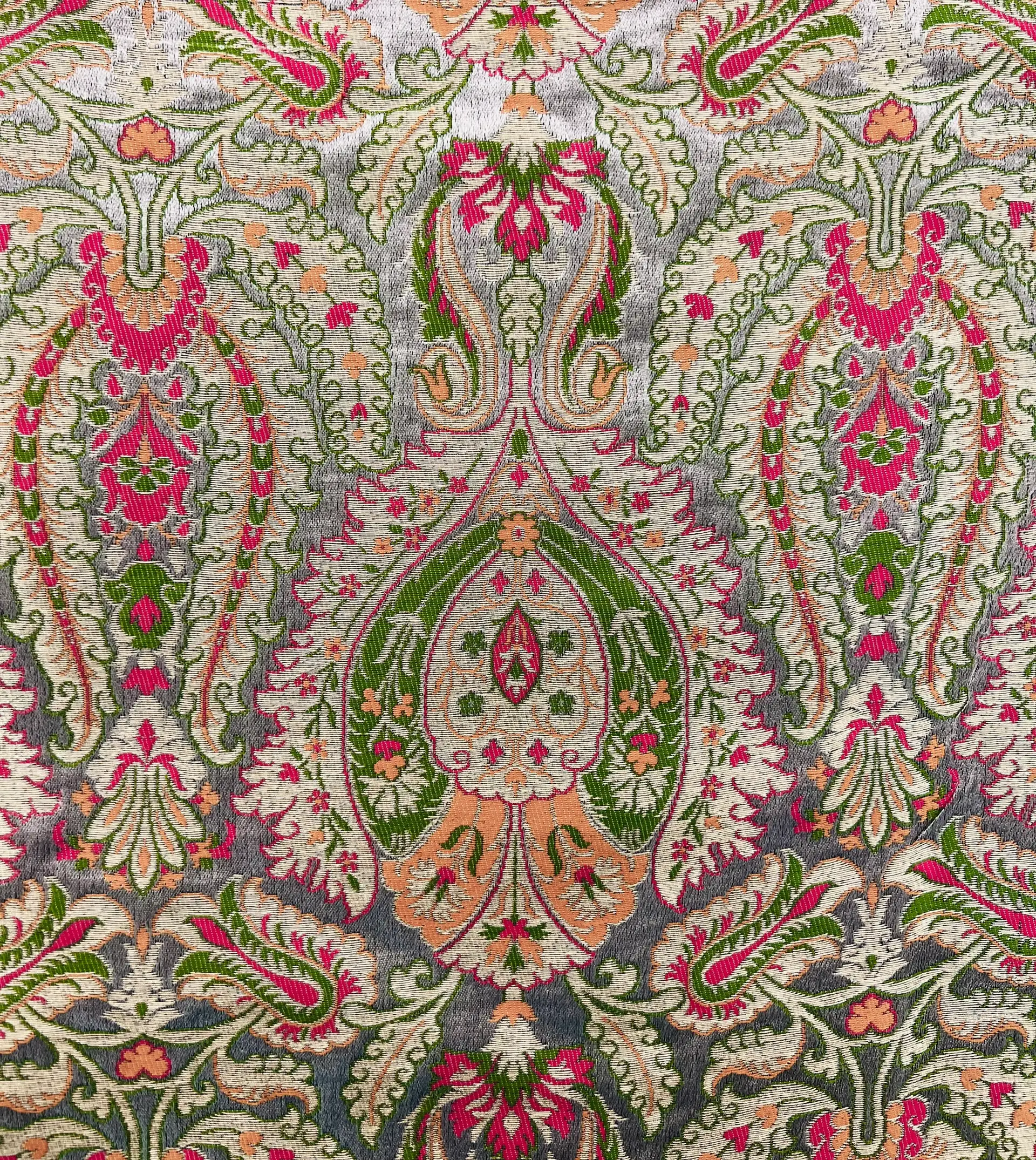 Metallic Brocade in Grey with Fuchsia & Jewel Tone