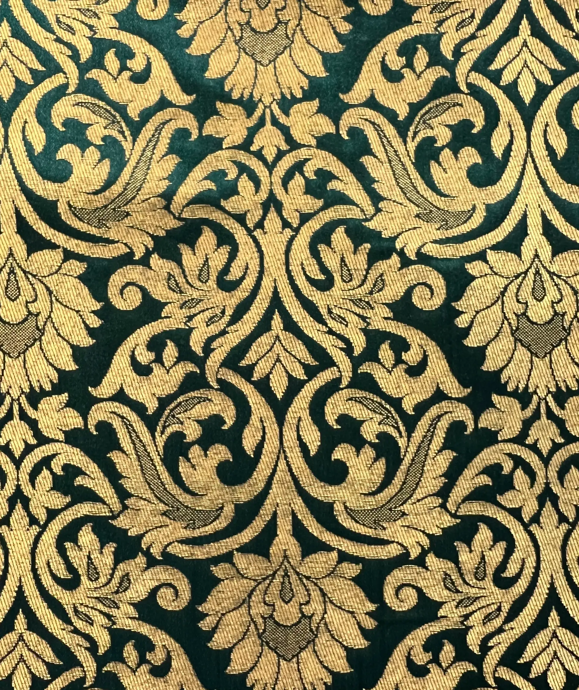Metallic Brocade in Hunter Green & Gold