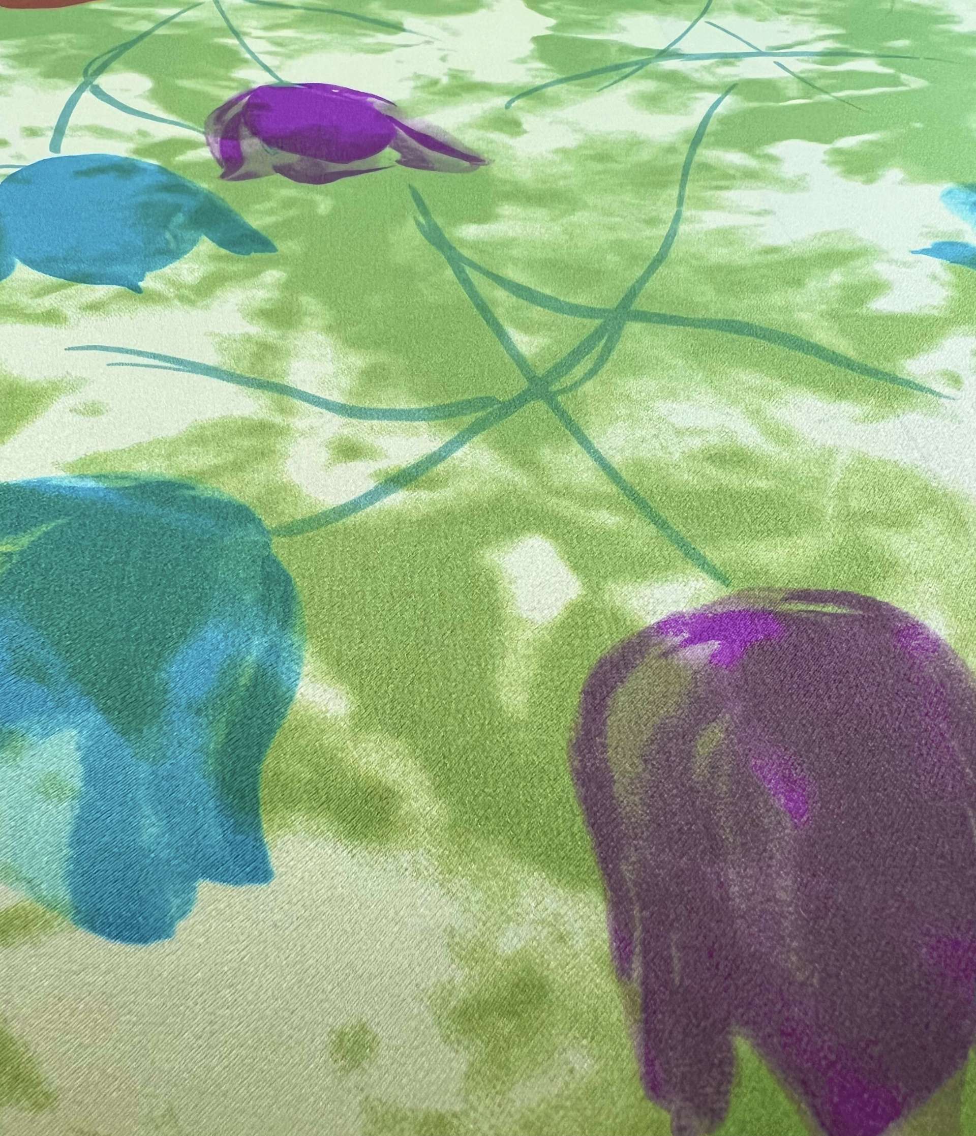 Printed Silk Charmeuse Floral in Green Background