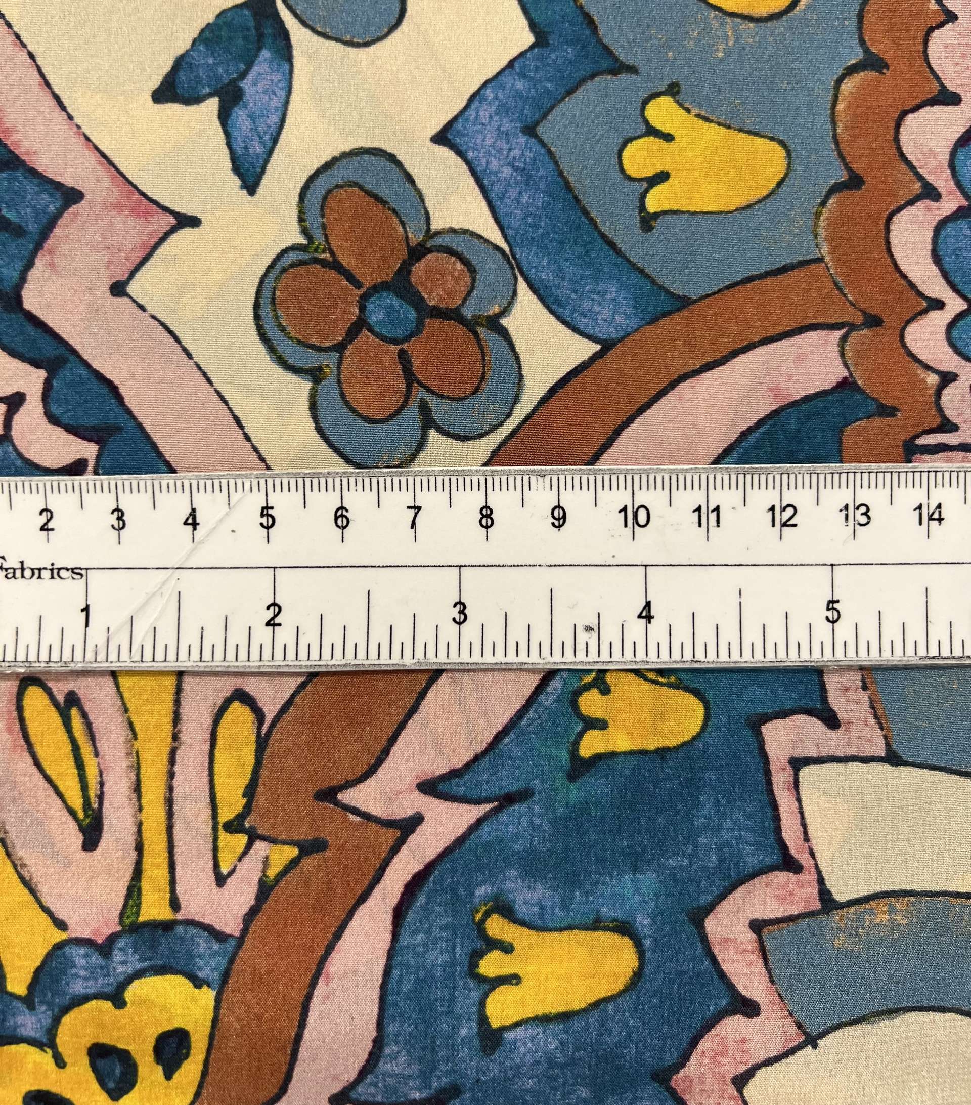Printed Stretch Silk Crepé de Chine in Yellow, Blues and Browns