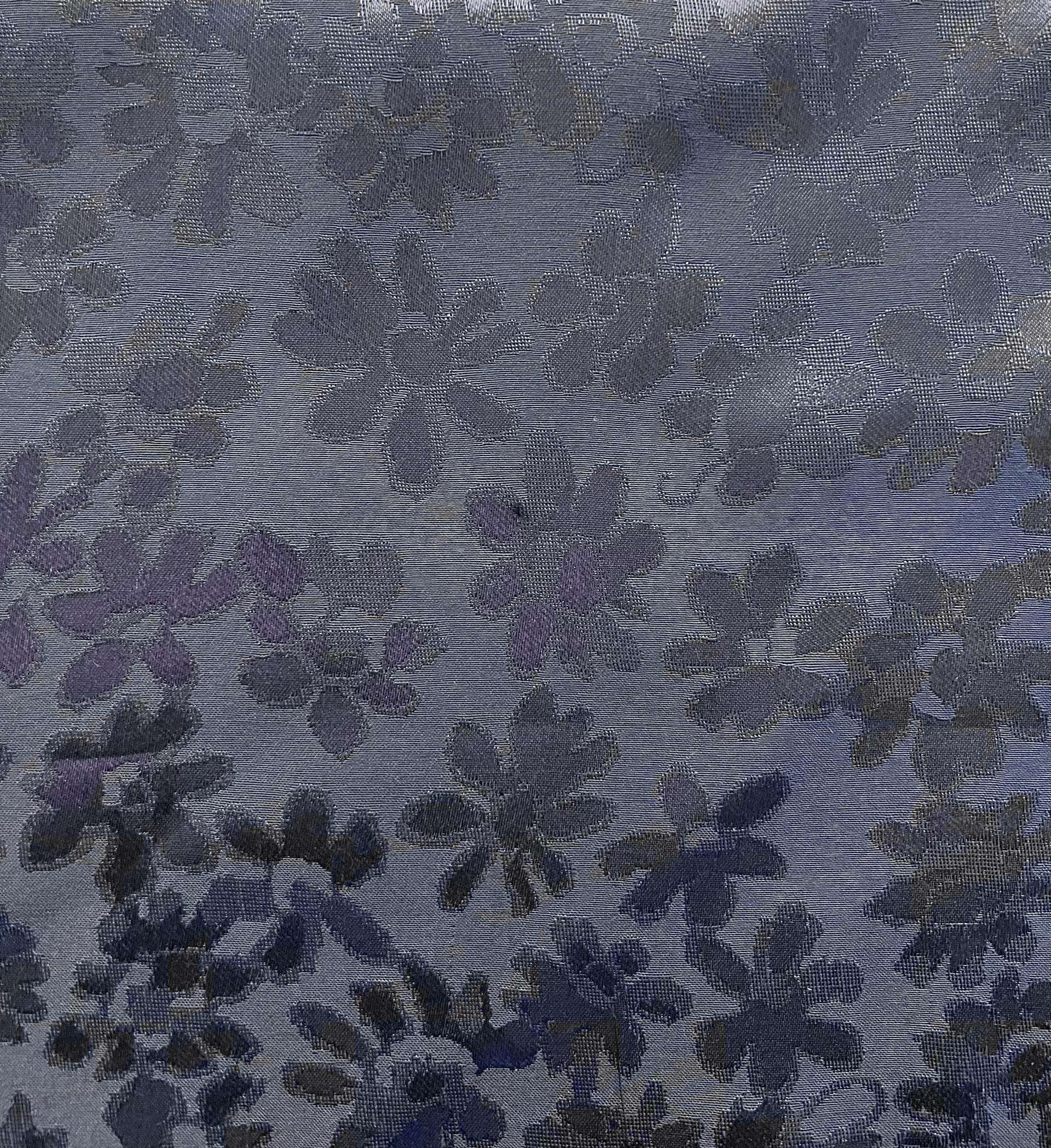 SILK/RAYON BLEND JACQUARD Black Floral On Grey Background
