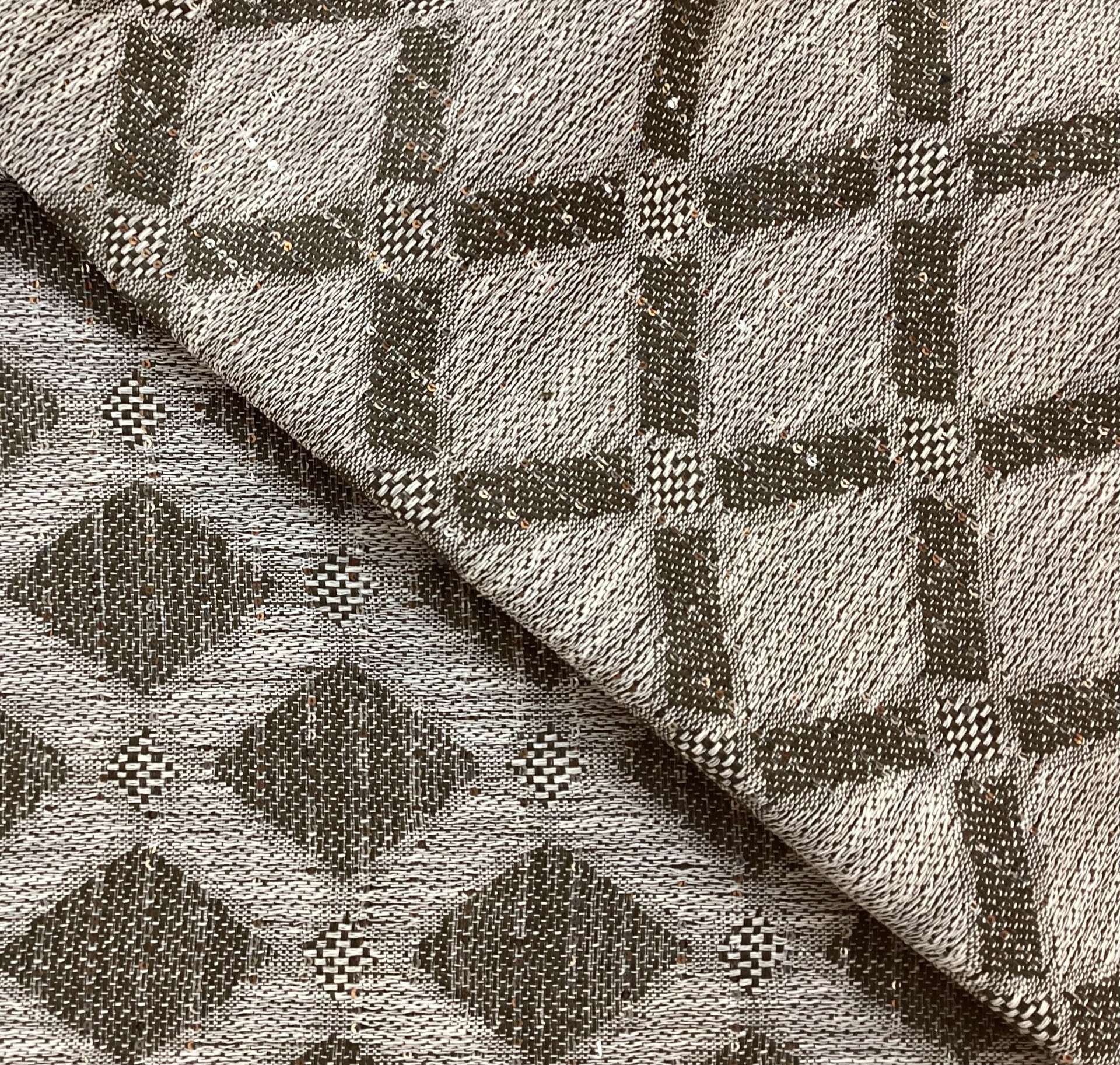 Linen Blend Double Face Sequined Geometric in Straw