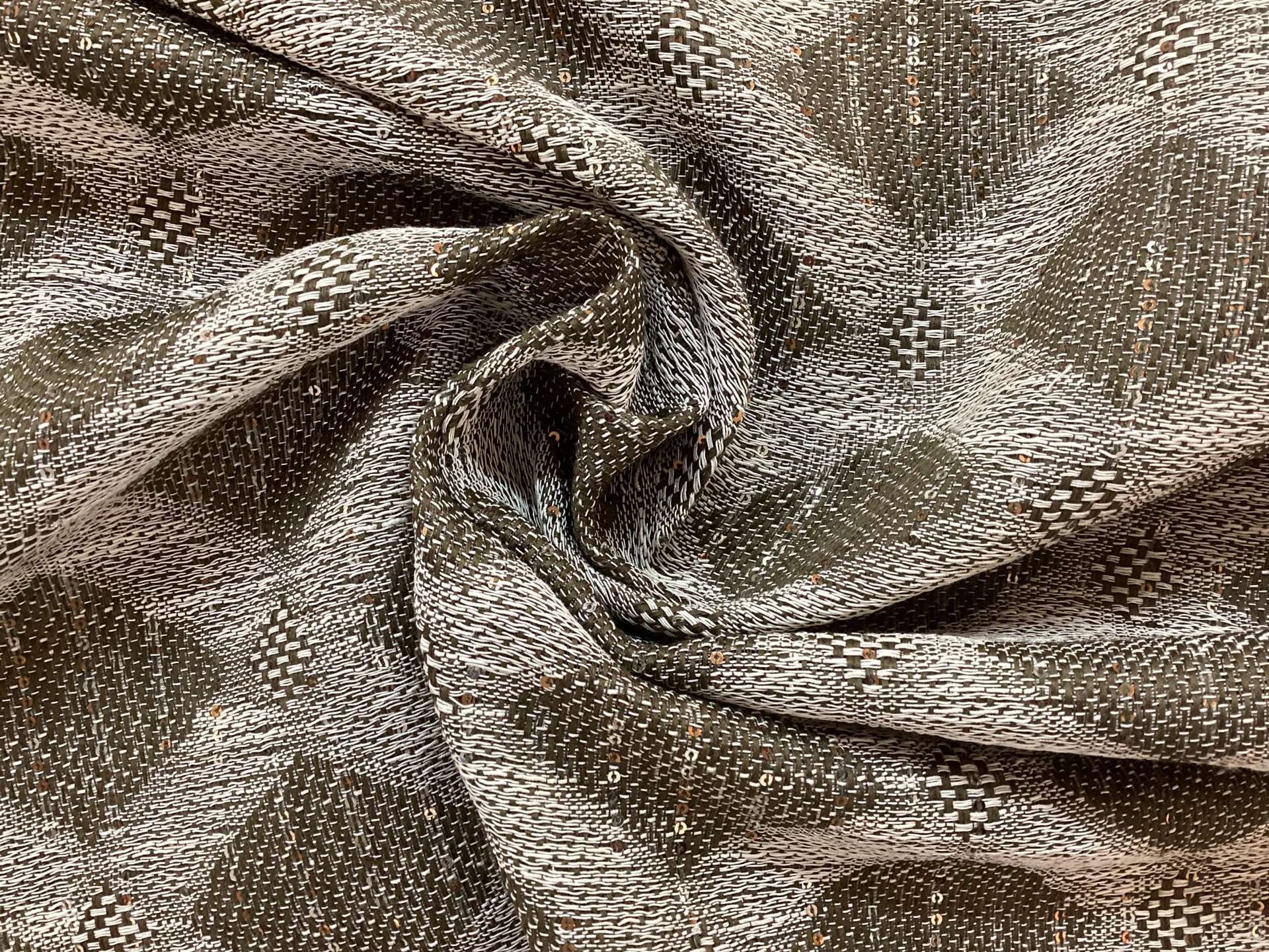 Linen Blend Double Face Sequined Geometric in Straw