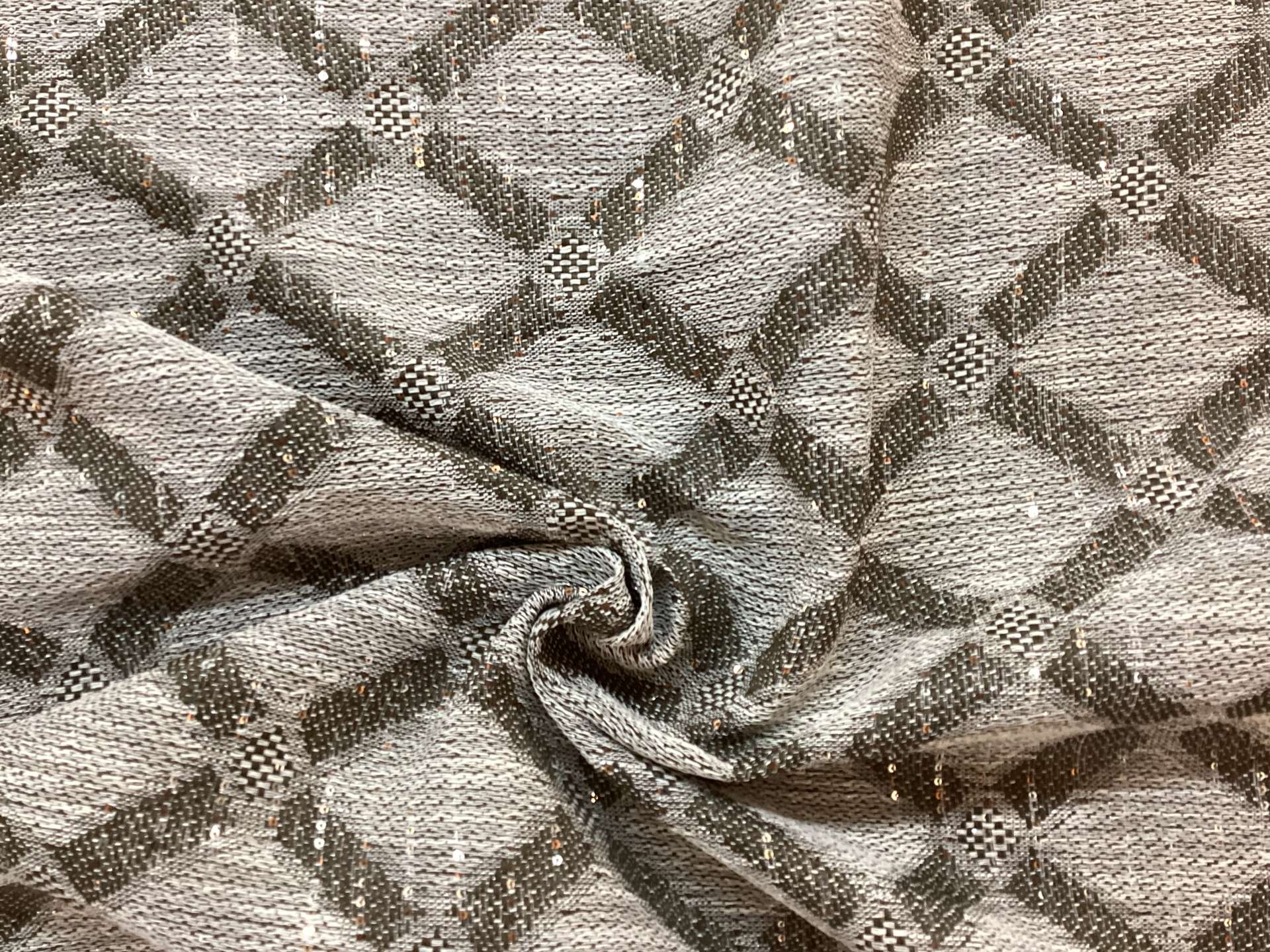 Linen Blend Double Face Sequined Geometric in Straw