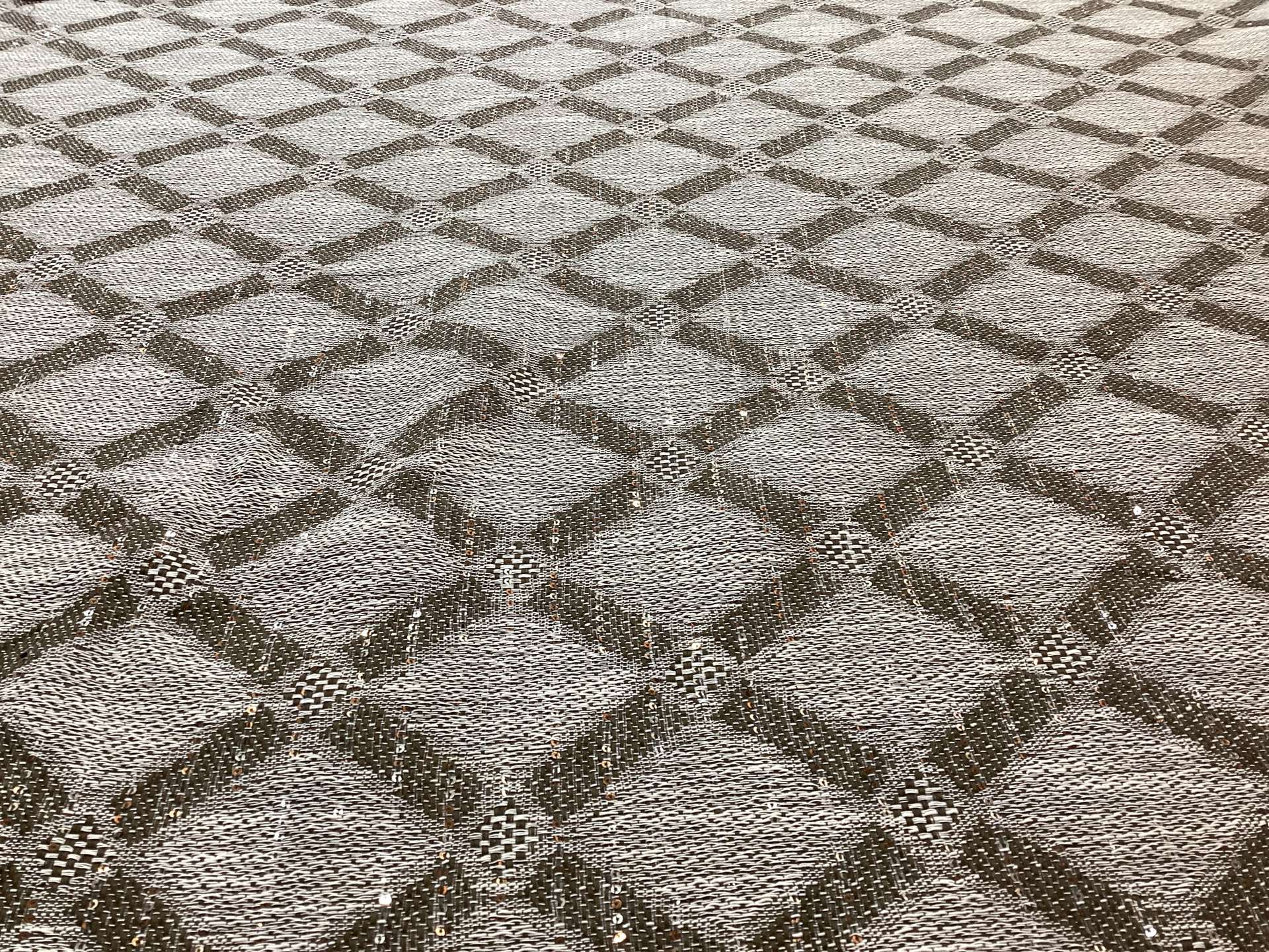 Linen Blend Double Face Sequined Geometric in Straw