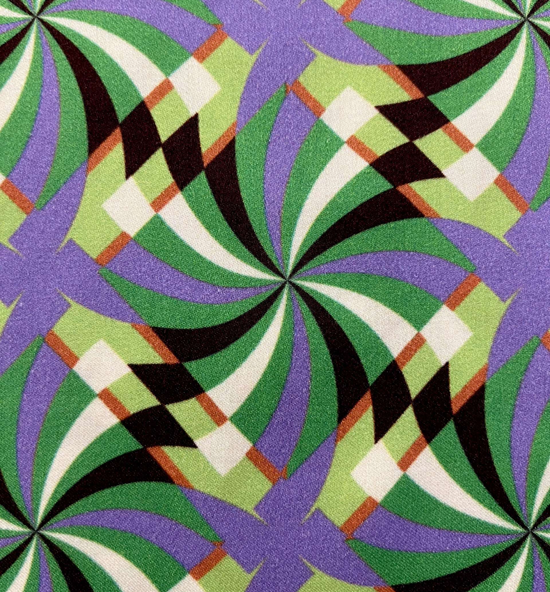 Printed Viscose Challis Sateen in Mint/Black/Yellow/Purple 
