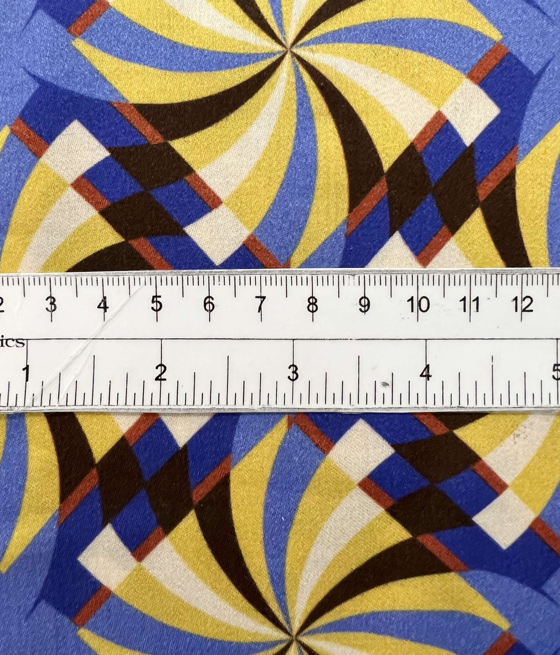 Printed Viscose Challis Sateen in Yellow/Royal/Black