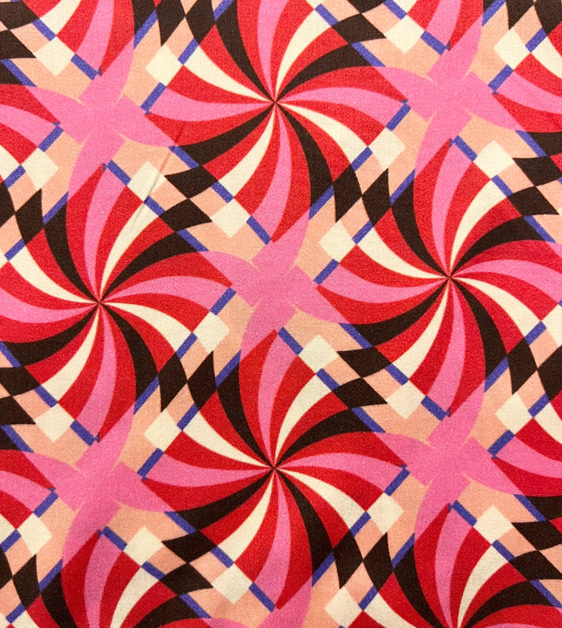 Printed Viscose Challis Sateen in Coral/Cream/Black