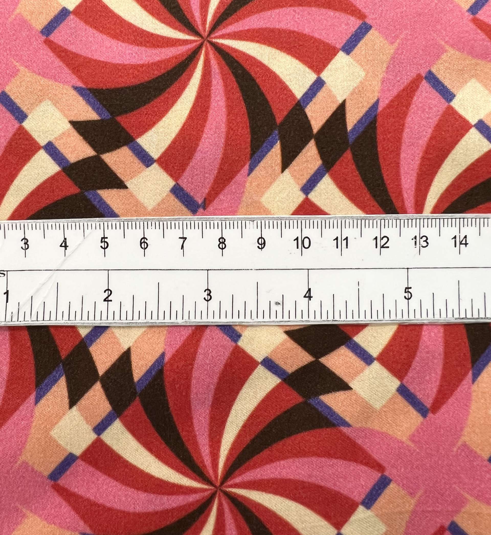 Printed Viscose Challis Sateen in Coral/Cream/Black