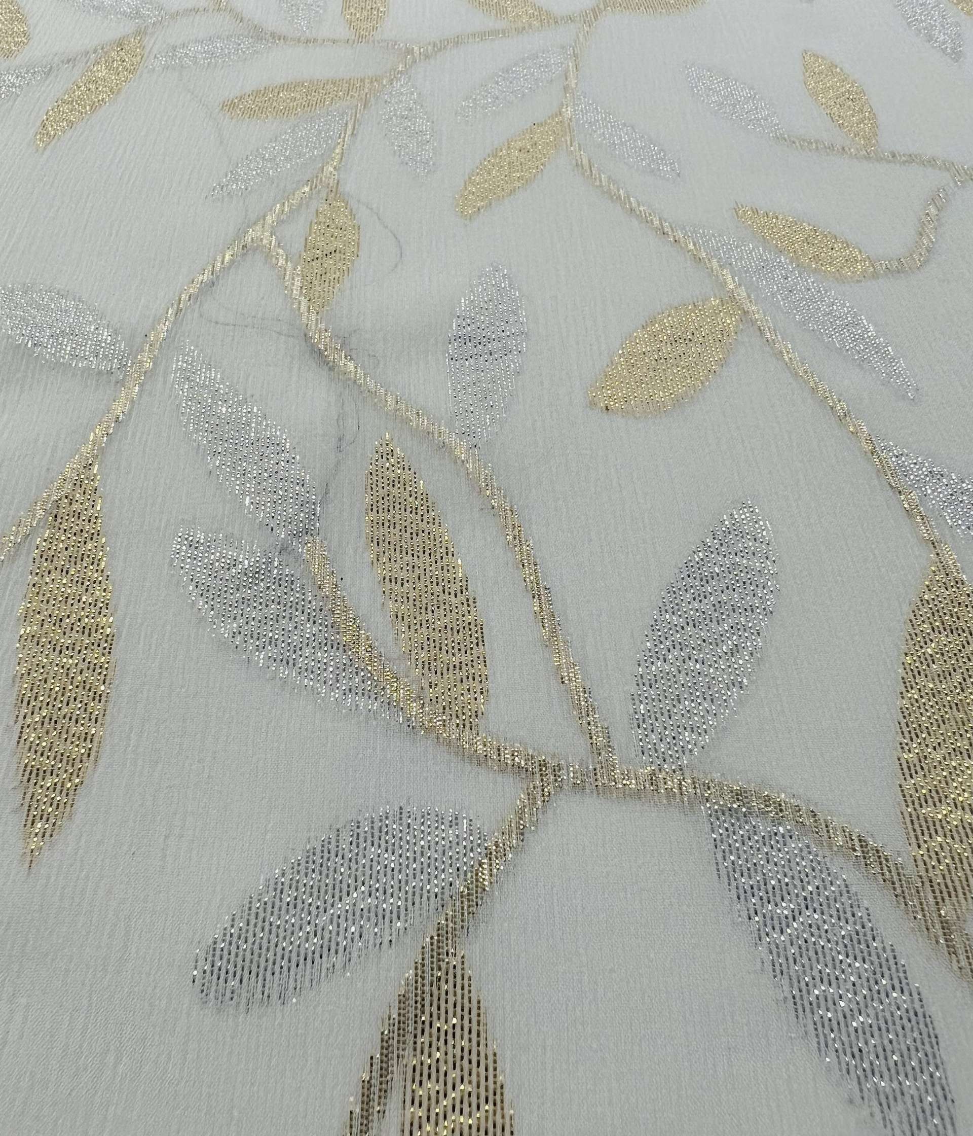 Silk Lamé Chiffon Fil Coupé in Silver & Gold Vine