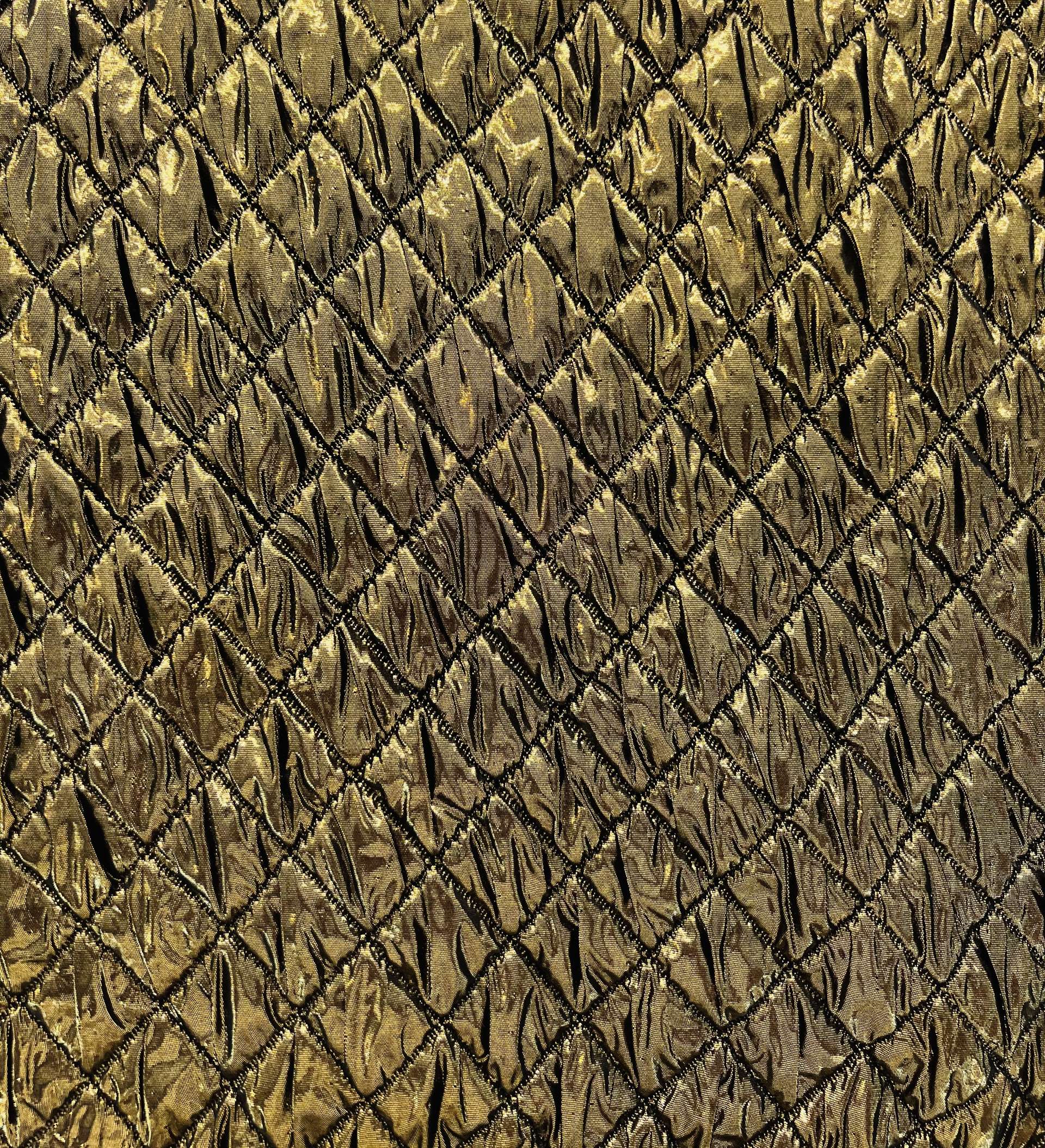 Silk Blend Metallic Diamond Brocade in Antique Gold